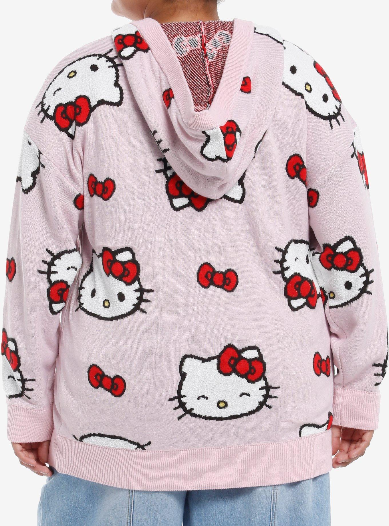 Hello Kitty Face Bow Girls Hooded Cardigan Plus Size, MULTI, alternate