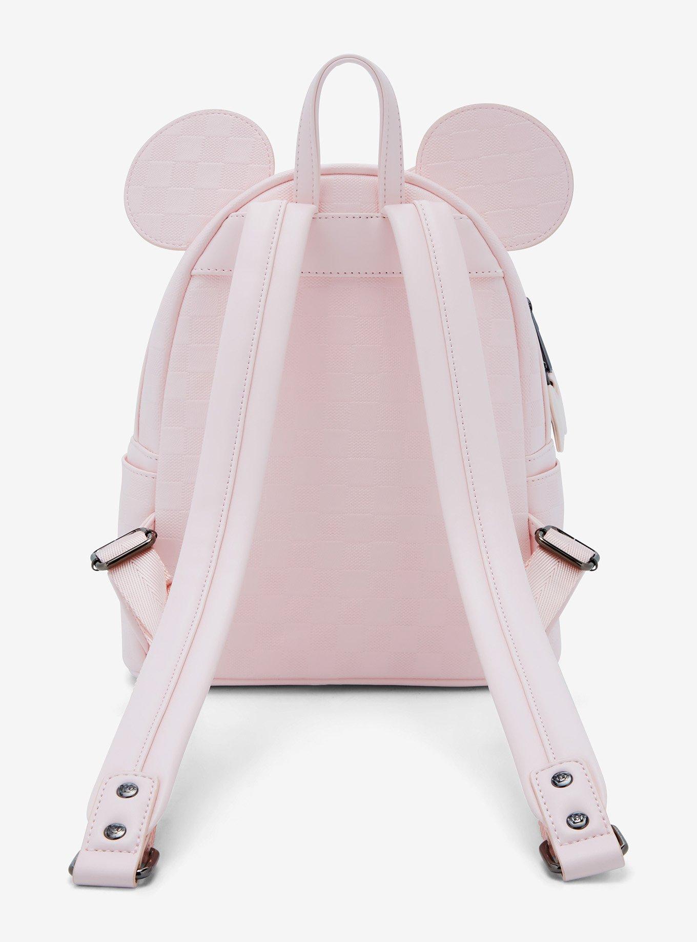 Loungefly Disney Minnie Mouse Light Pink Checkered Figural Mini Backpack, , alternate