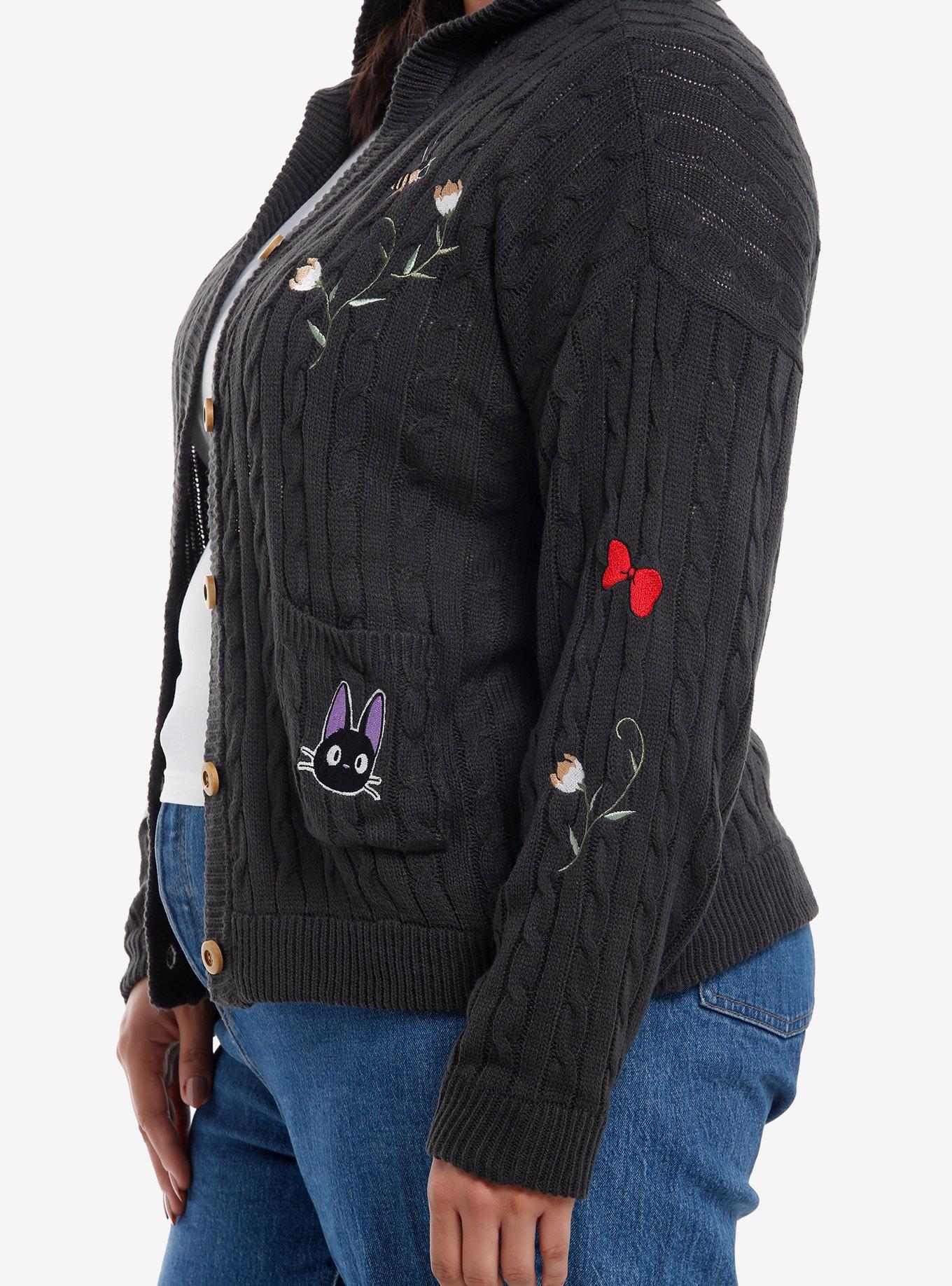 Her Universe Studio Ghibli® Kiki's Delivery Service Jiji Cable Knit Hooded Girls Cardigan Plus Size, MULTI, alternate