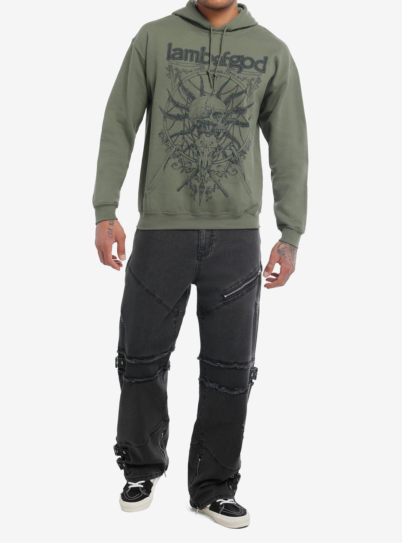 Lamb Of God Skull & Animal Horns Hoodie, SAGE, alternate