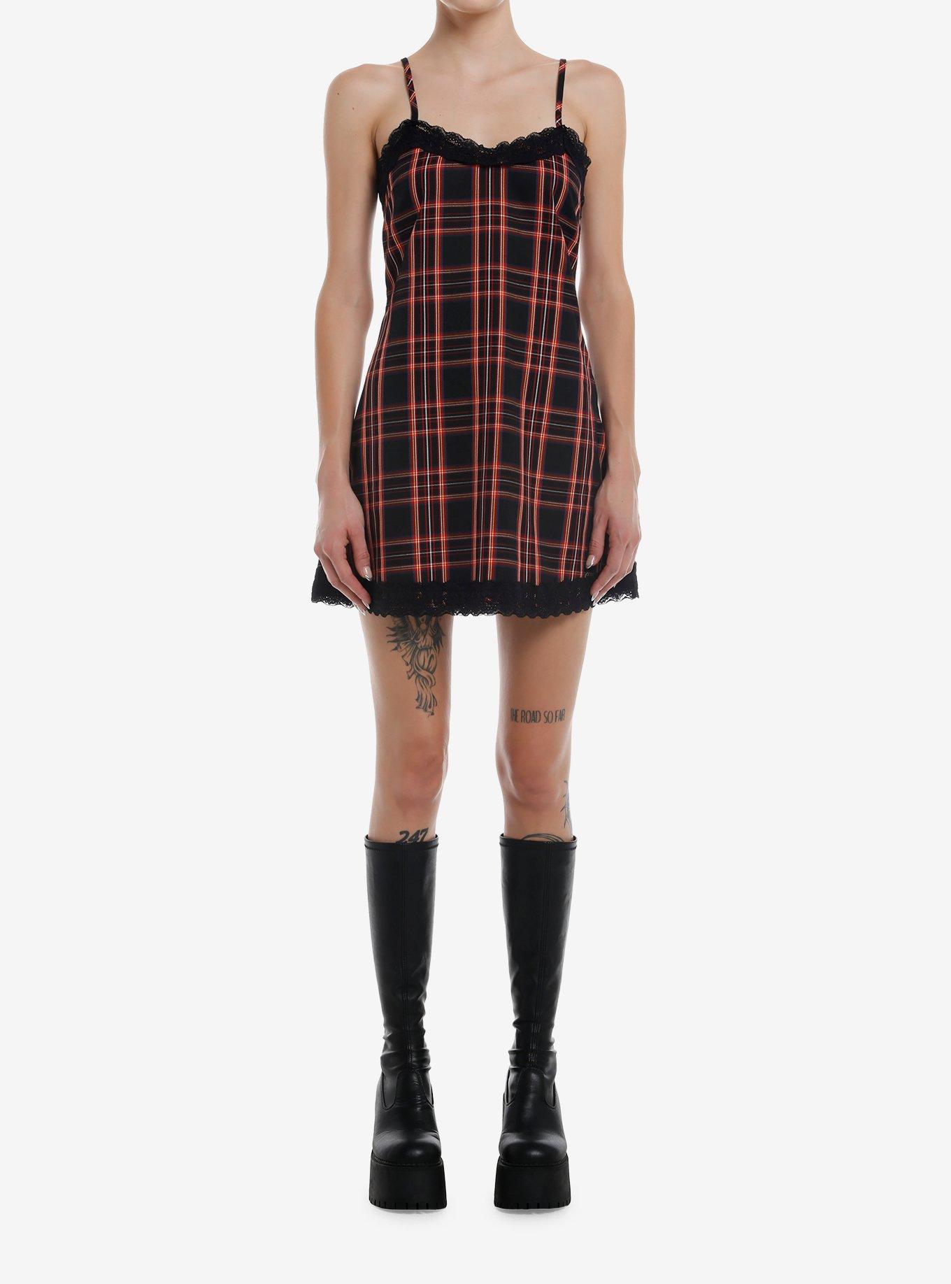 Social Collision Red Plaid Slip Dress