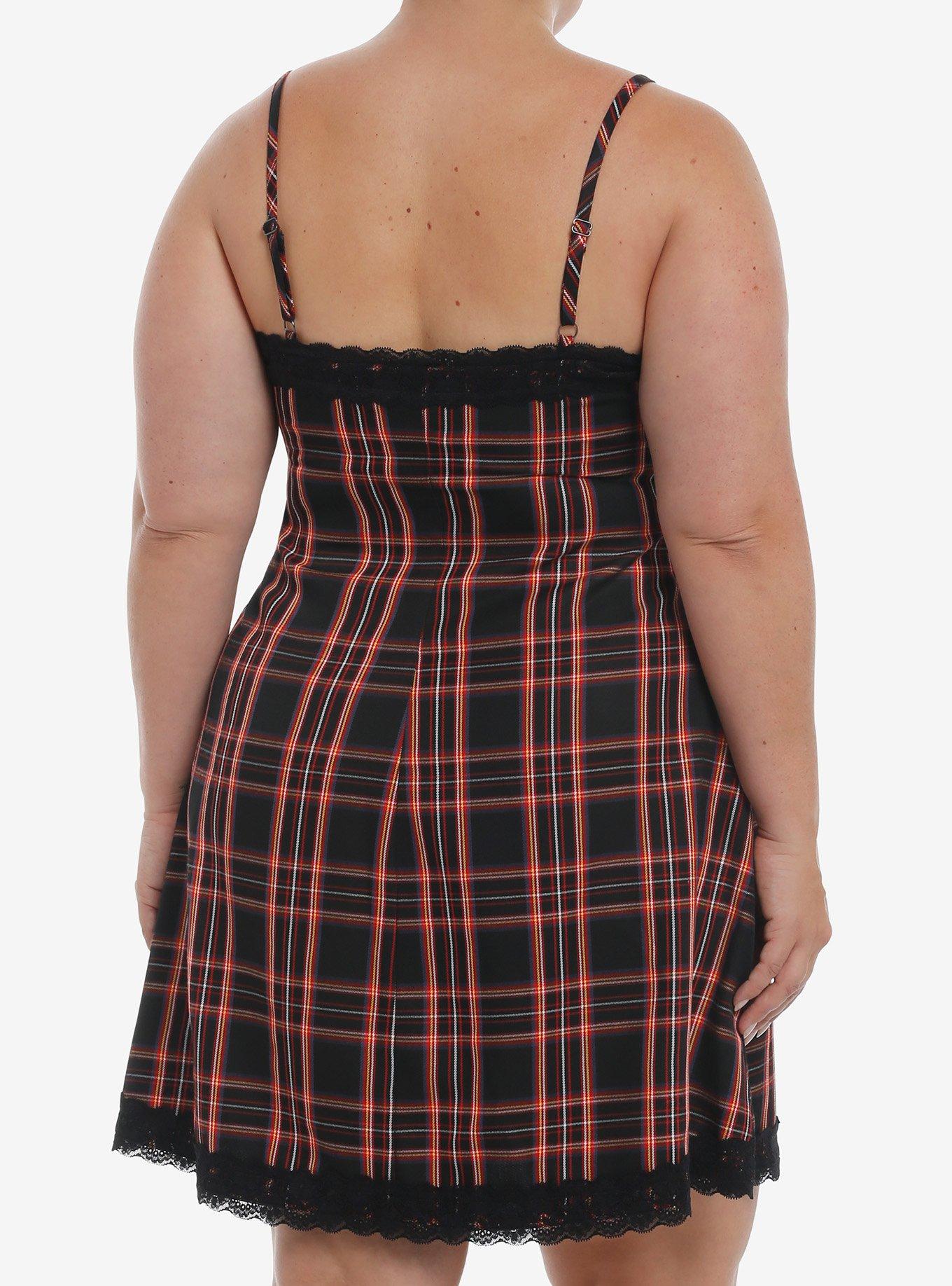 Social Collision Red Plaid Slip Dress Plus Size, BLACK, alternate