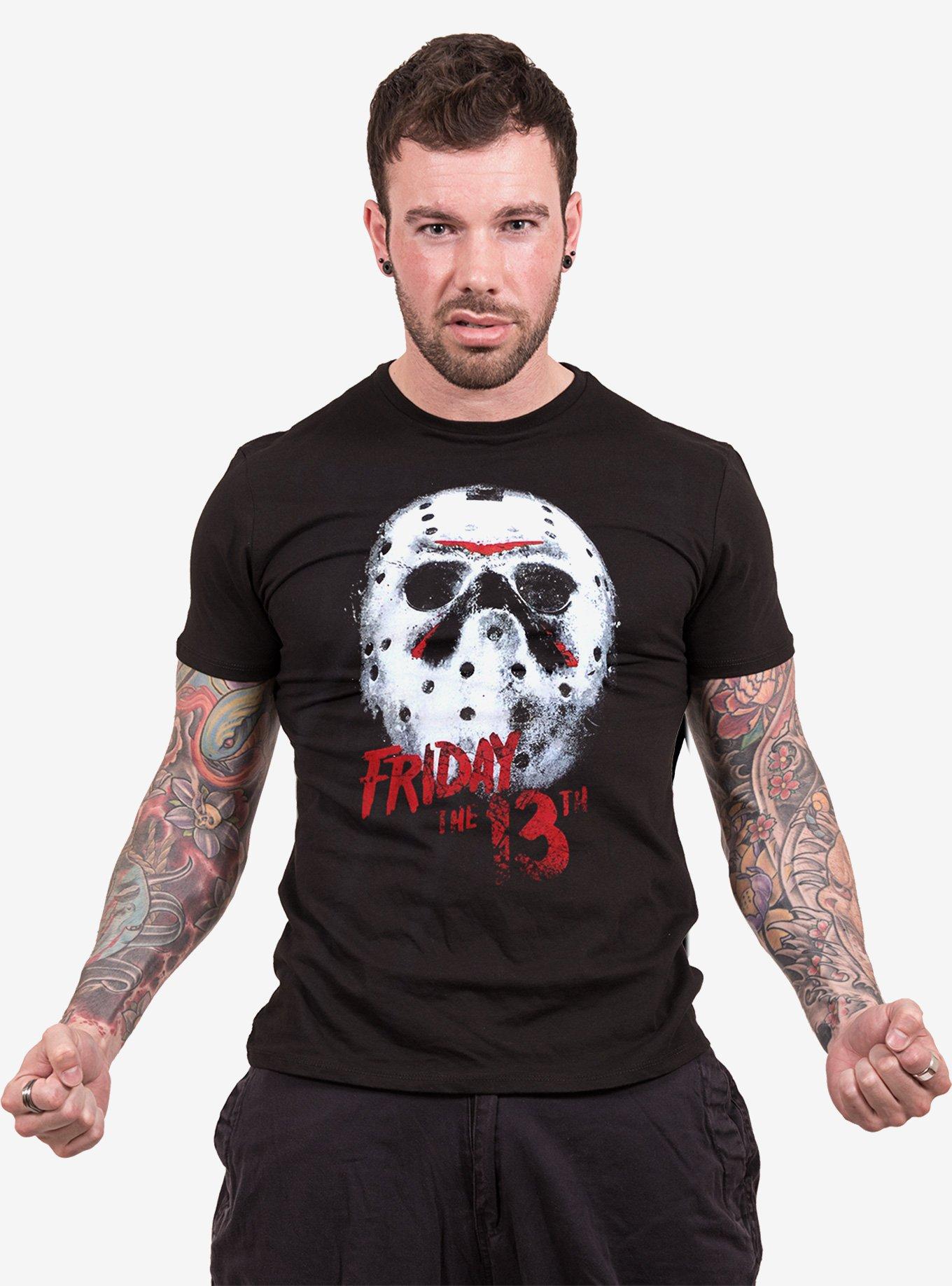 Friday the 13th White Mask Front Print T-Shirt, BLACK, alternate