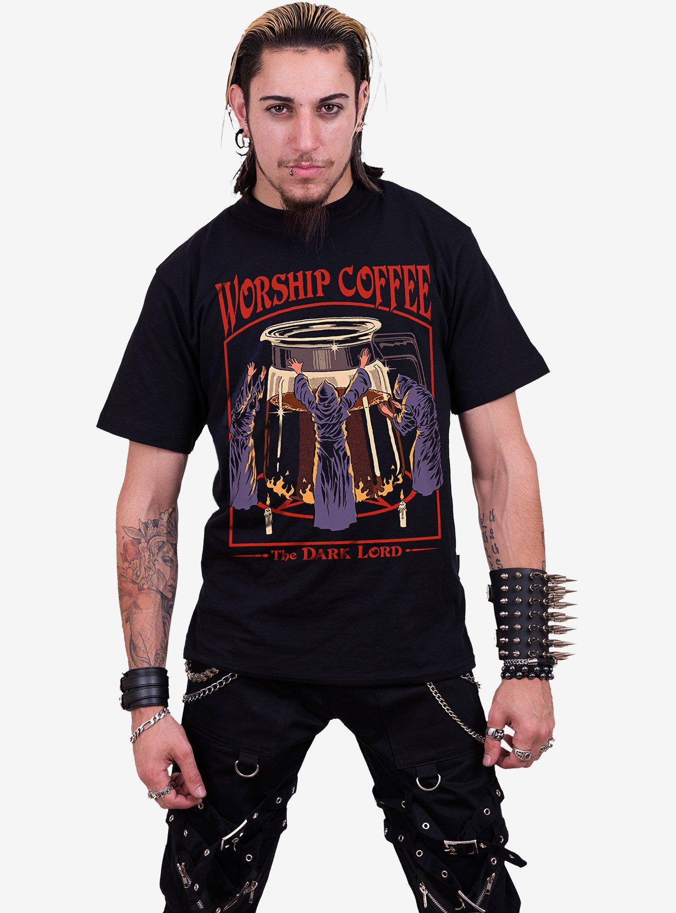 Steven Rhodes Worship Coffee Front Print T-Shirt, BLACK, alternate