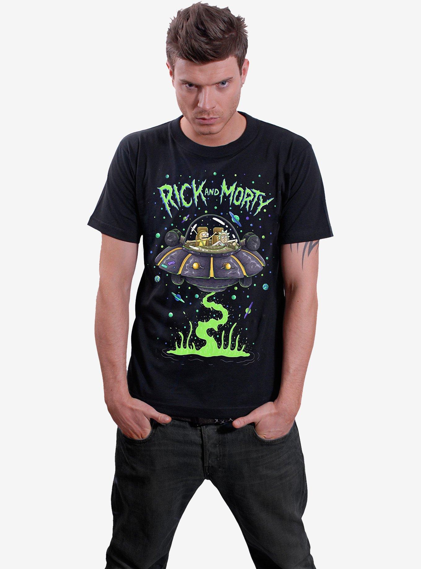 Rick and Morty Space Cruiser Front Print T-Shirt, BLACK, alternate