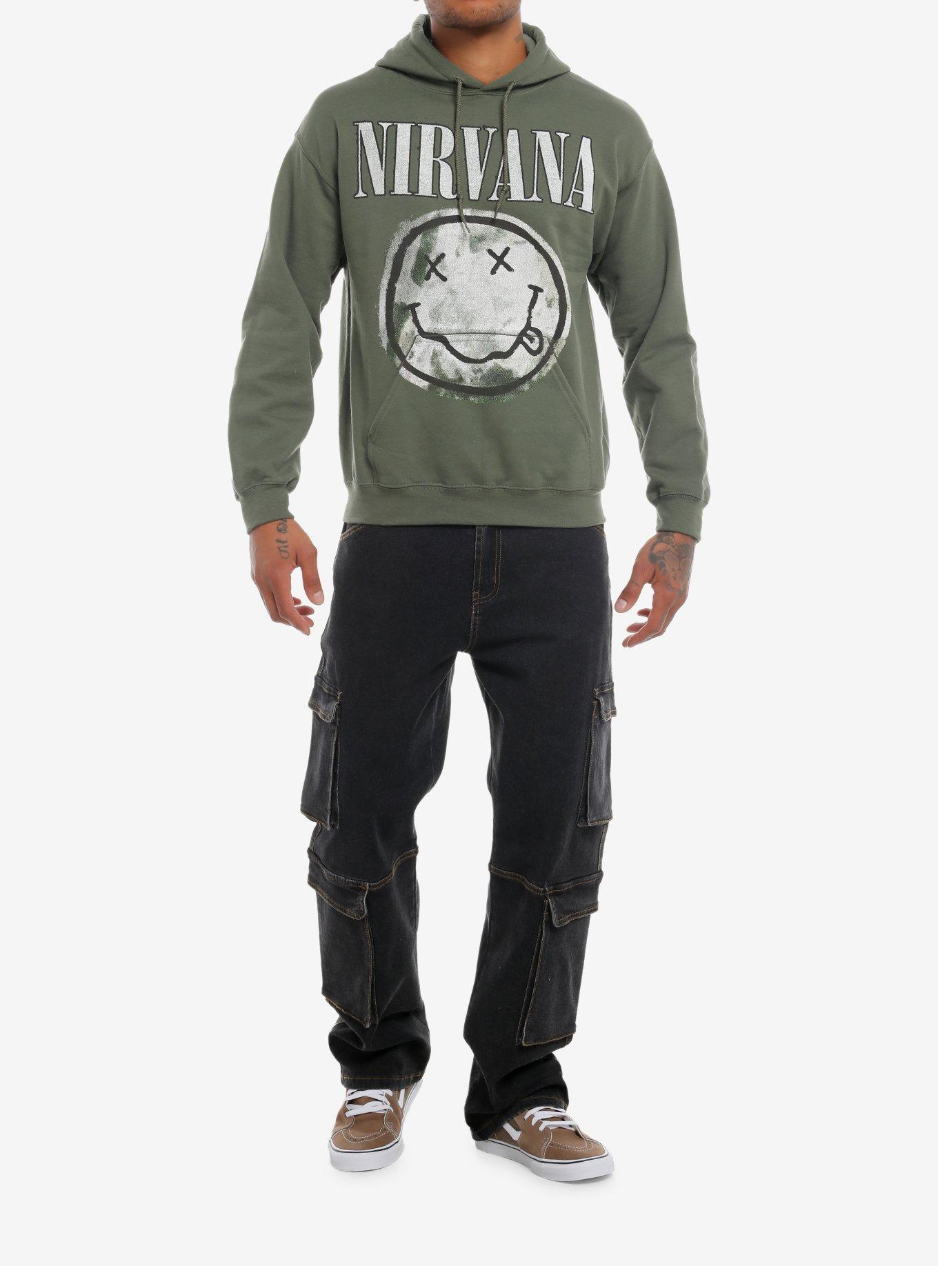 Nirvana Smile Face Jumbo Graphic Hoodie, MILITARY GREEN, alternate