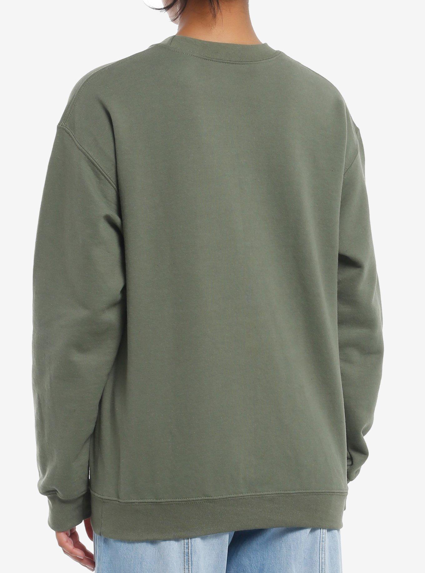 Tupac Cross Portrait Girls Crewneck Sweater, MILITARY GREEN, alternate