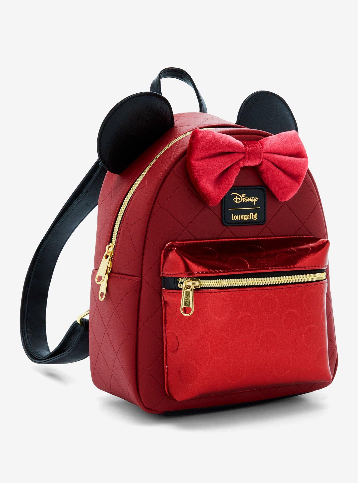 Loungefly Minnie Mouse Burgundy Velvet Bow Mini Backpack, , hi-res