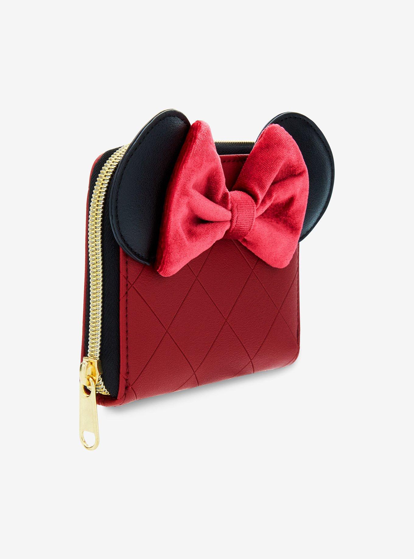 Loungefly Disney Minnie Mouse Burgundy Velvet Bow Mini Zipper Wallet, , hi-res