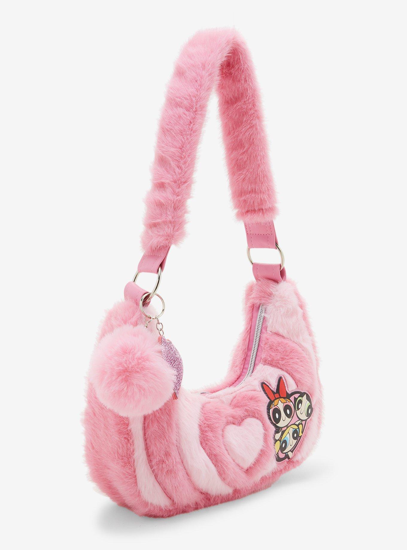 The Powerpuff Girls Pink Heart Fuzzy Shoulder Bag, , hi-res