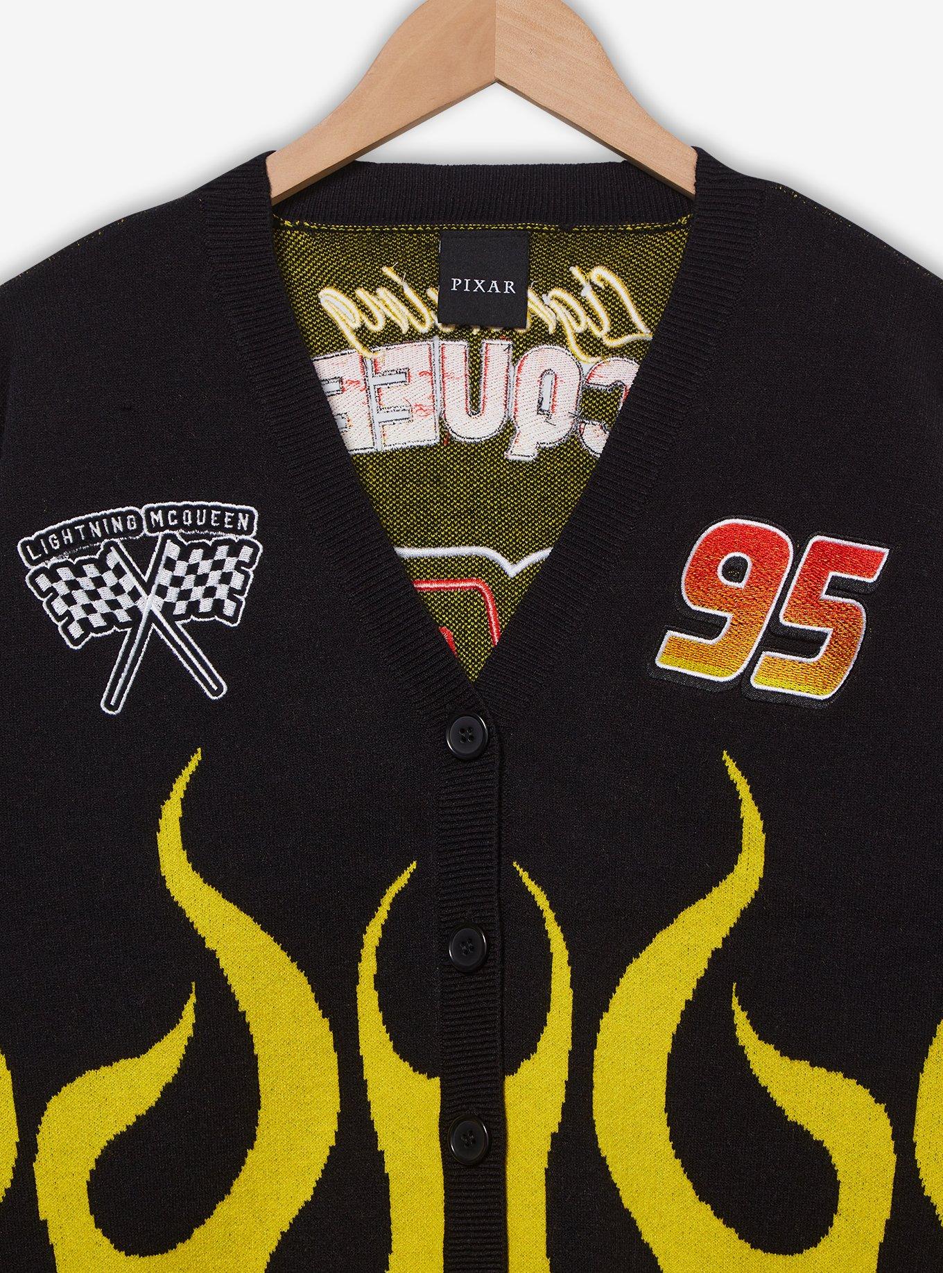 Disney Pixar Cars Lightning McQueen Flaming Checkered Women's Cardigan &mdash; BoxLunch Exclusive, RED, alternate
