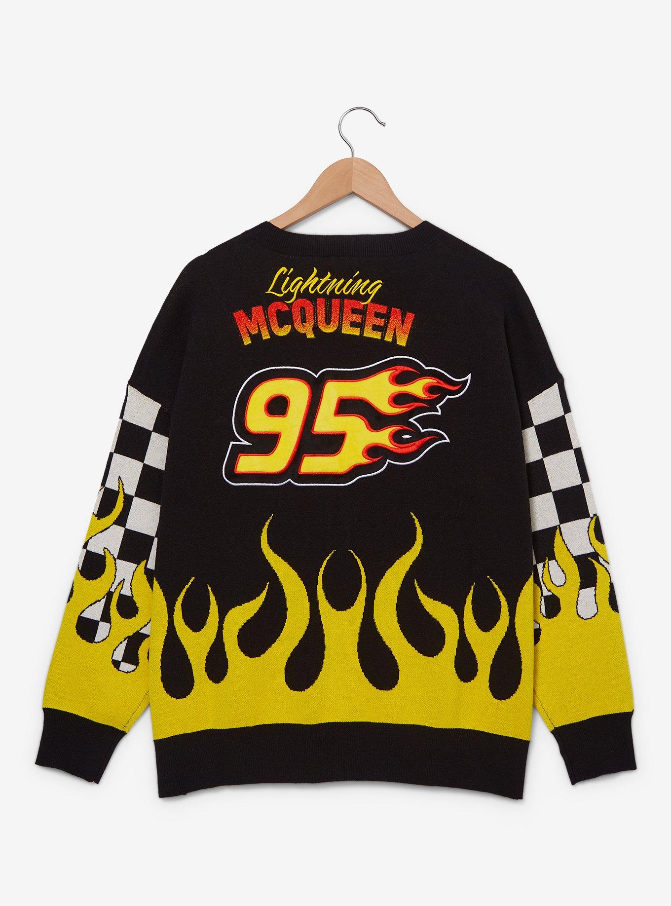 Disney Pixar Cars Lightning McQueen Flaming Checkered Women's Plus Size Cardigan — BoxLunch Exclusive, , hi-res