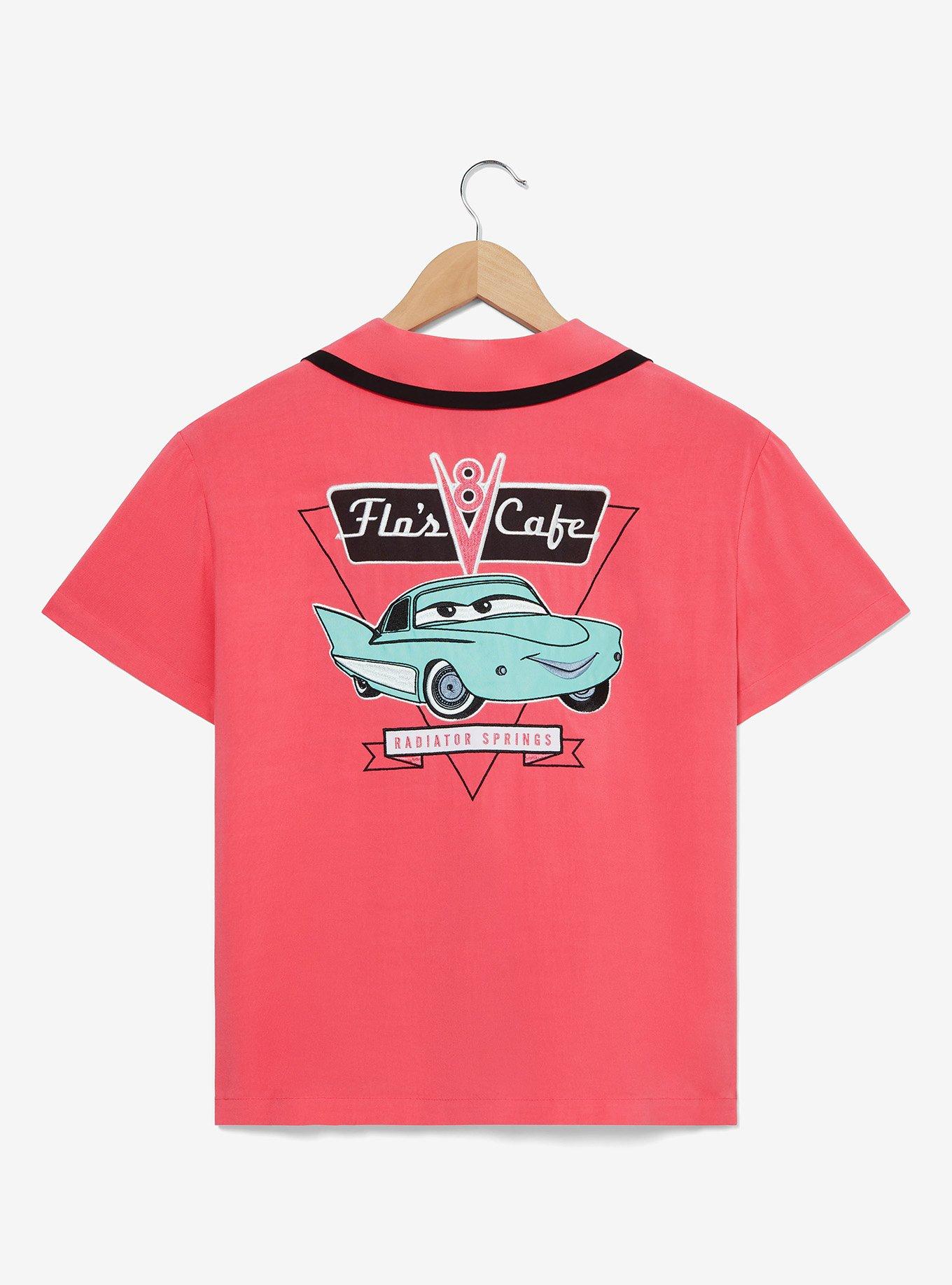 Disney Pixar Cars Flo's Cafe Women's Cropped Woven Button-Up — BoxLunch Exclusive, BLACK, alternate