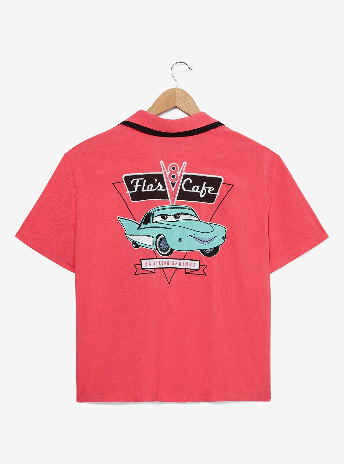 Disney Pixar Cars Flo's Cafe Women's Plus Size Cropped Woven Button-Up &mdash; BoxLunch Exclusive, PINK, alternate
