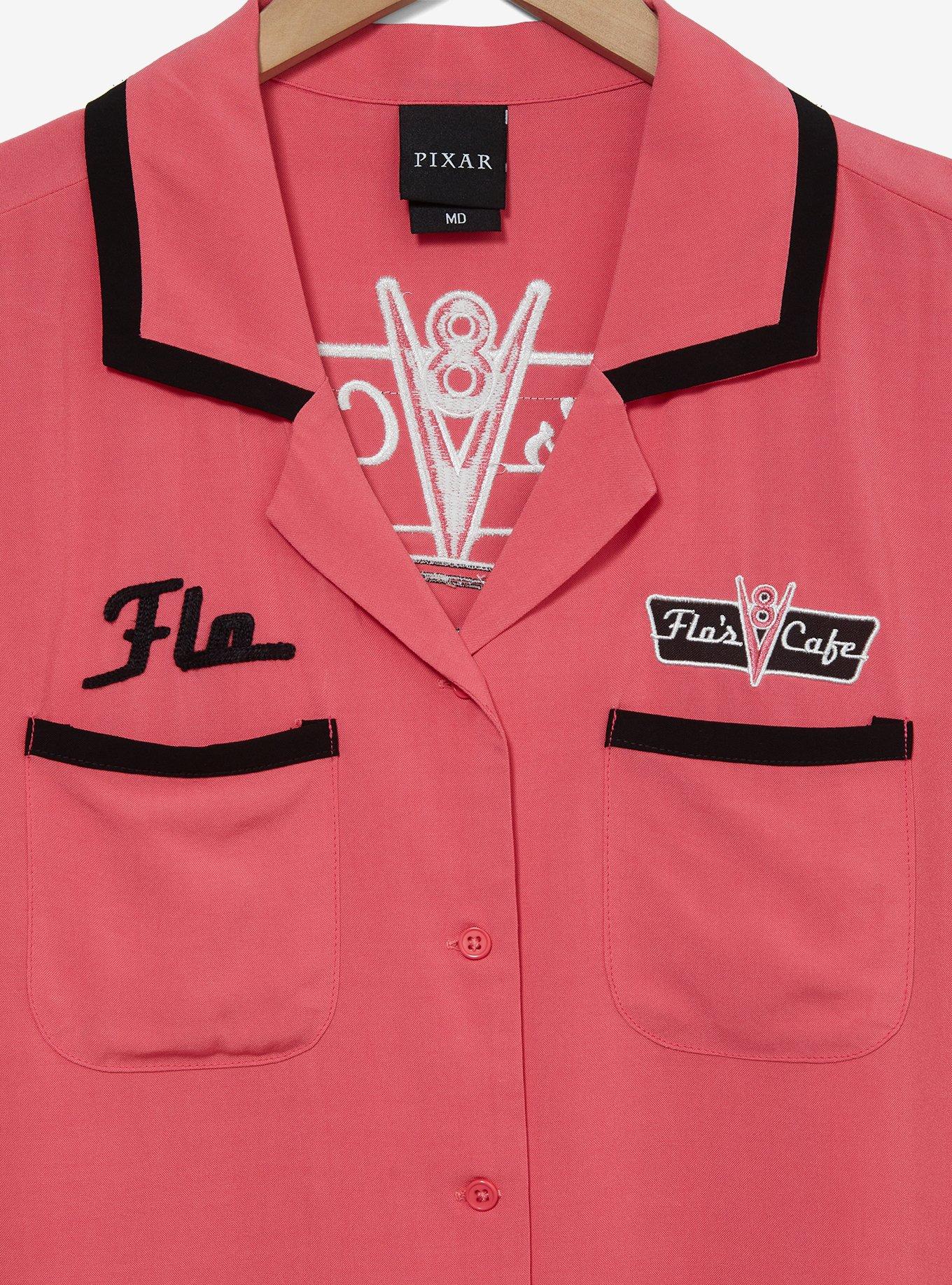 Disney Pixar Cars Flo's Cafe Women's Plus Size Cropped Woven Button-Up &mdash; BoxLunch Exclusive, PINK, alternate