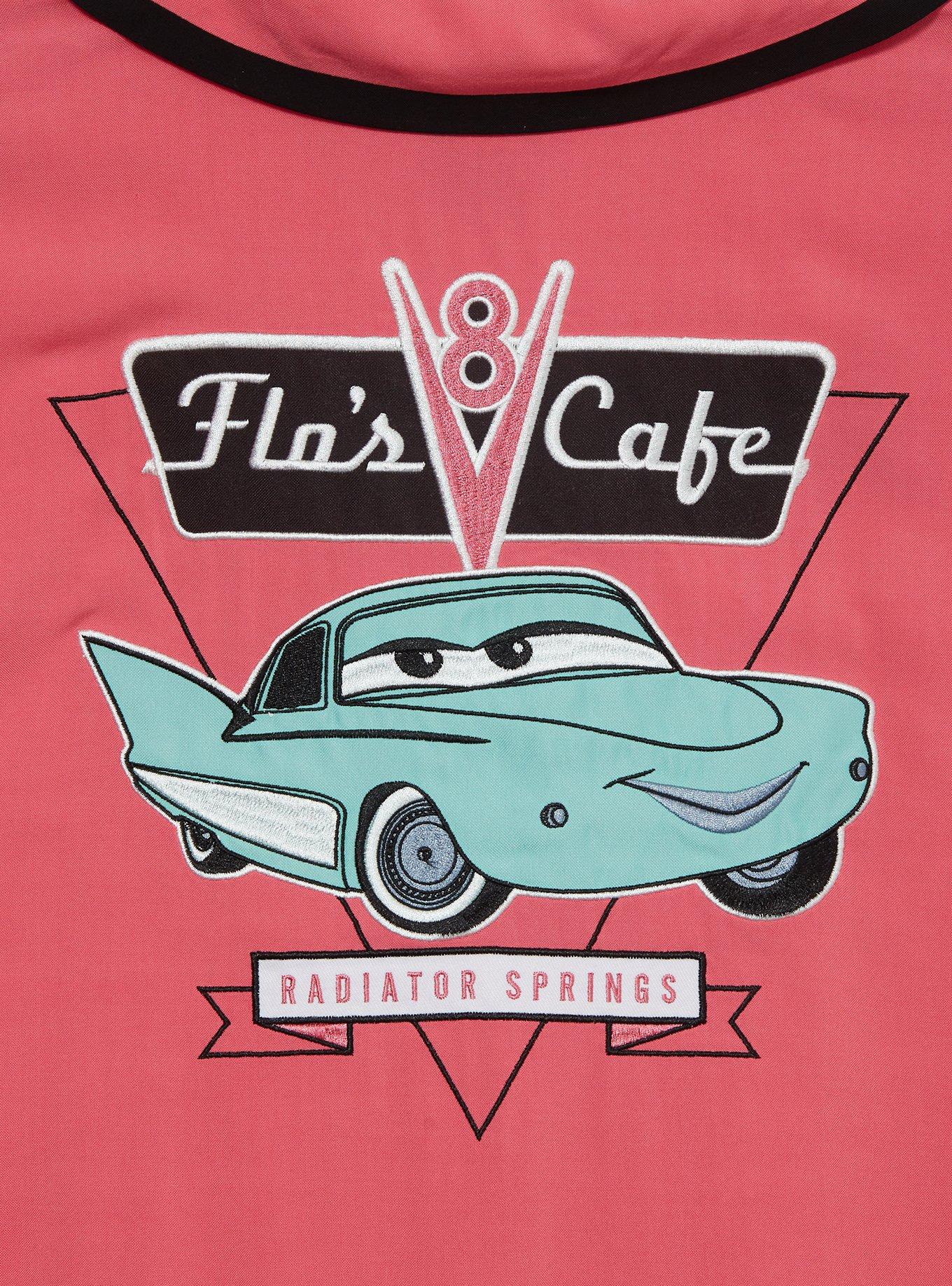 Disney Pixar Cars Flo's Cafe Women's Plus Size Cropped Woven Button-Up &mdash; BoxLunch Exclusive, PINK, alternate