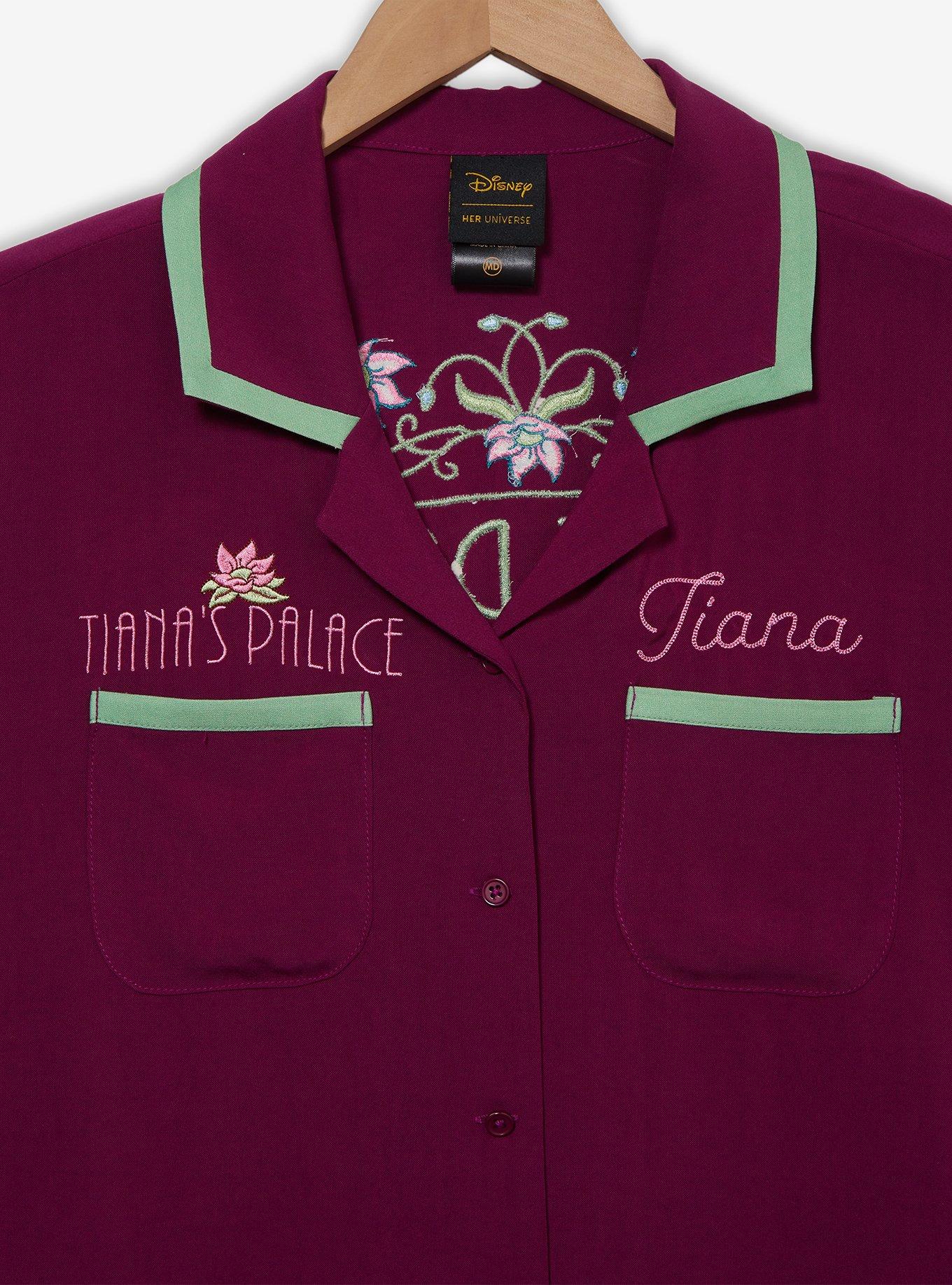 Disney The Princess and the Frog Tiana's Palace Women's Cropped Woven Button-Up — BoxLunch Exclusive, GRAPE, alternate