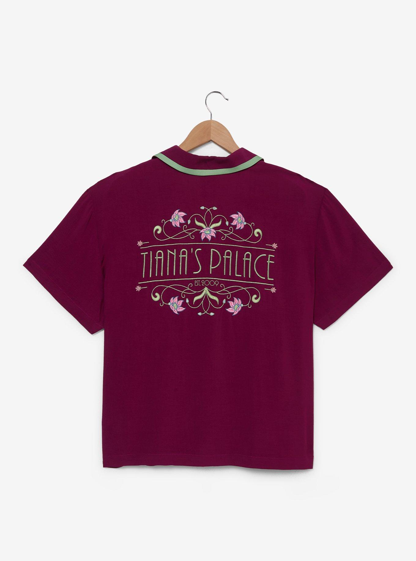 Disney The Princess and the Frog Tiana's Palace Women's Plus Size Cropped Woven Button-Up — BoxLunch Exclusive, GRAPE, alternate