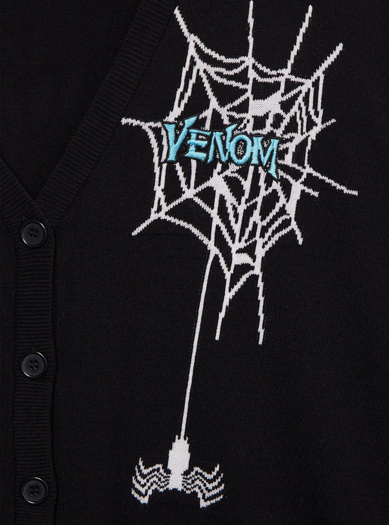 Marvel Venom Webs Embroidered Women's Plus Size Cardigan — BoxLunch Exclusive, BLACK, alternate