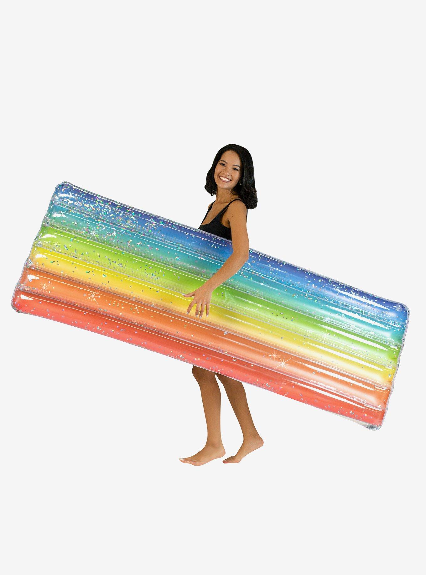 Rainbow Collection Deluxe Glitter Pool Raft 74" Rainbow Haze, , hi-res