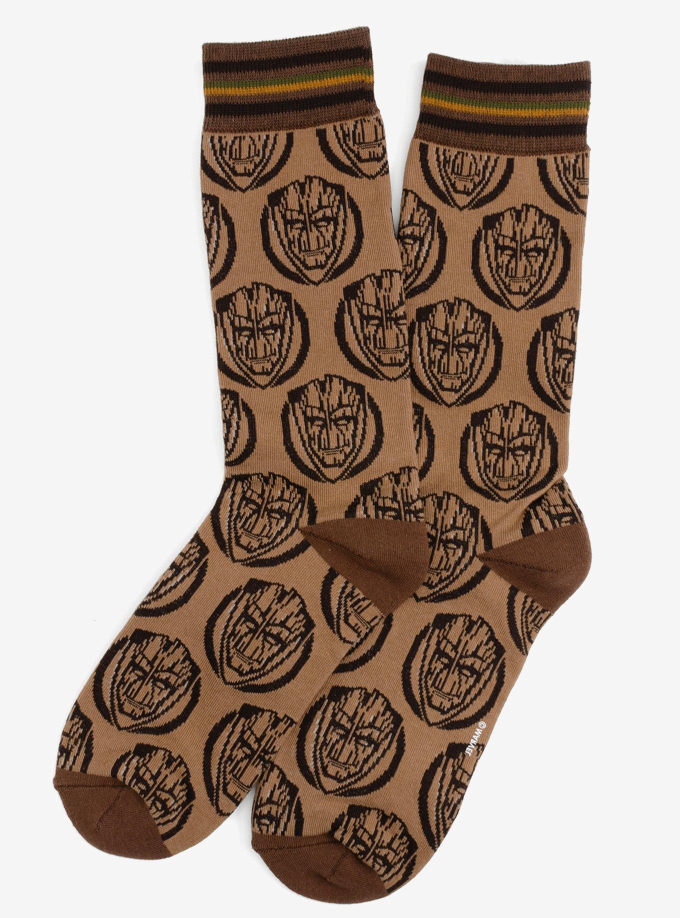 Marvel Groot Brown Tonal Men's Crew Socks, , hi-res