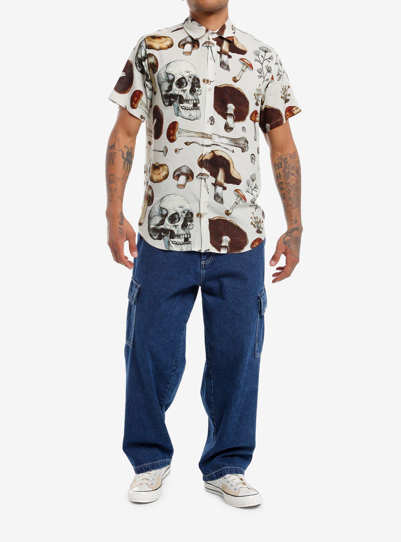 Mushrooms & Skulls Allover Print Woven Button-Up, , hi-res