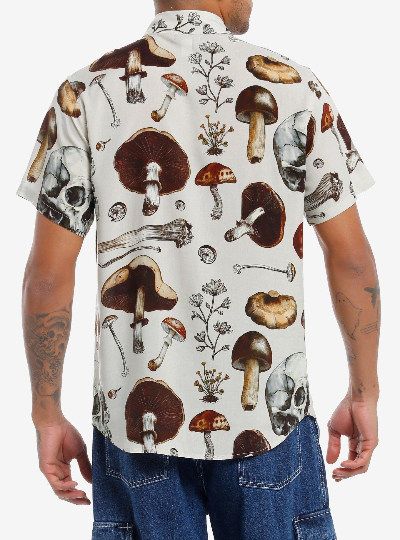 Mushrooms & Skulls Allover Print Woven Button-Up, MULTI, alternate