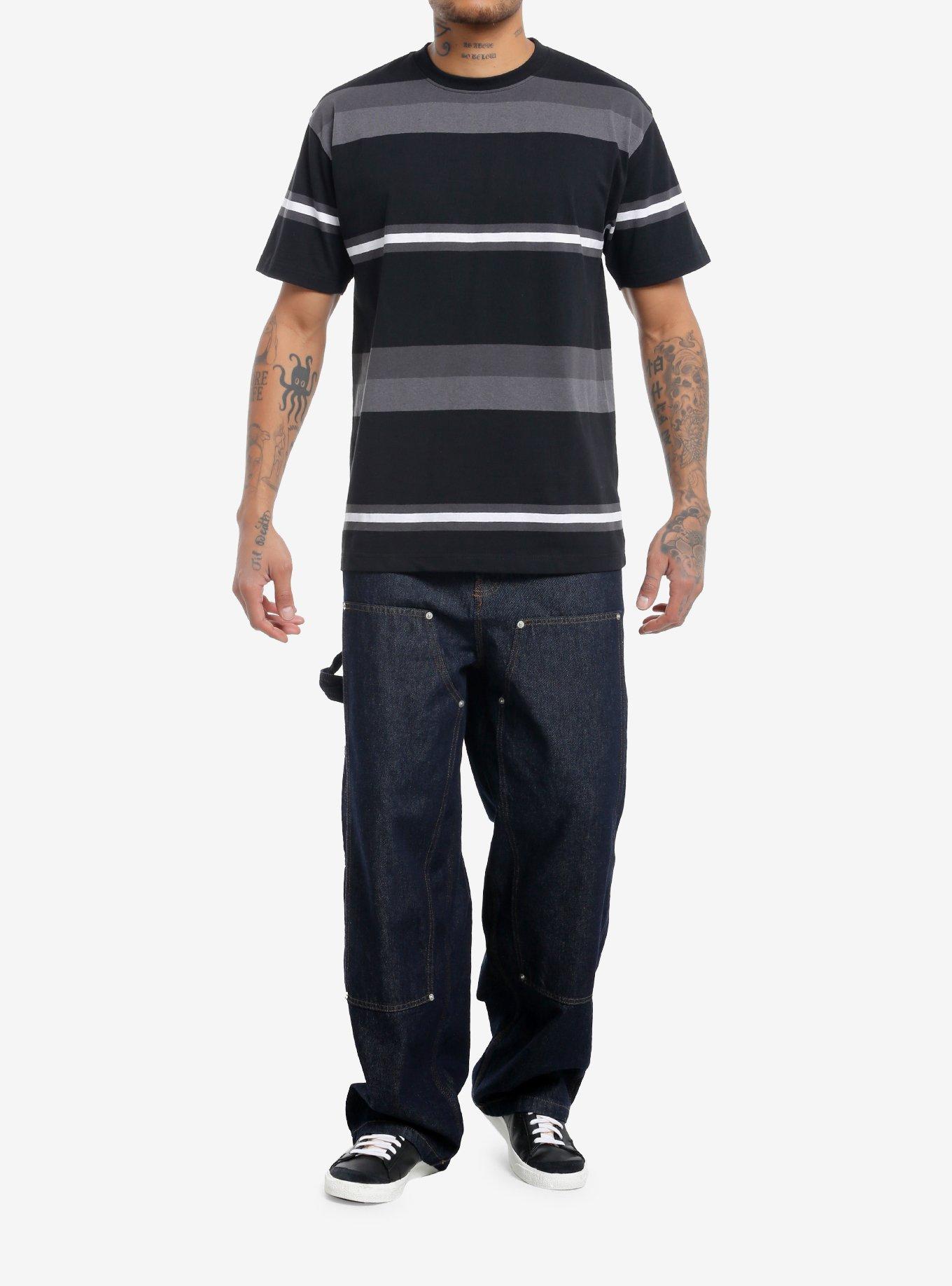 Black & Grey Stripe Oversized T-Shirt, , hi-res