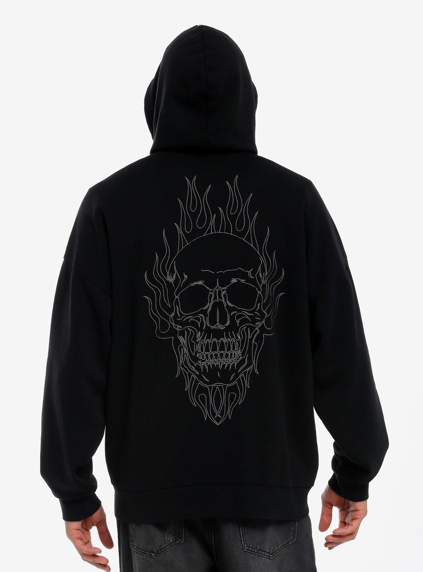 Social Collision Skull Flames Oversized Hoodie, , hi-res
