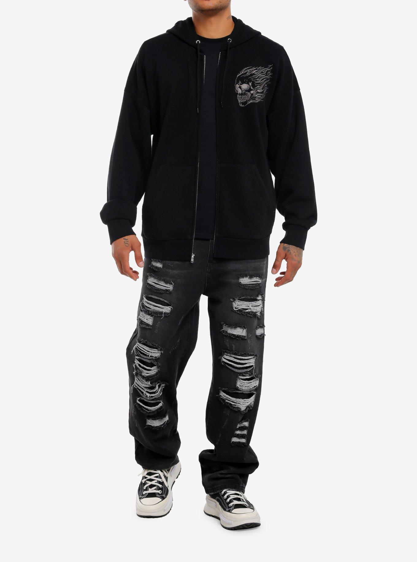 Social Collision Skull Flames Oversized Hoodie, , alternate