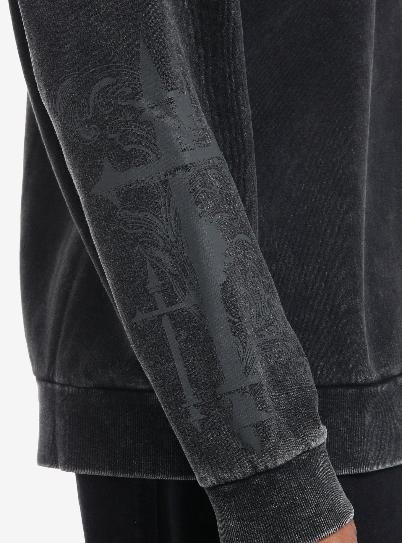 Social Collision Skull Cross Mineral Wash Sweatshirt, GREY, alternate