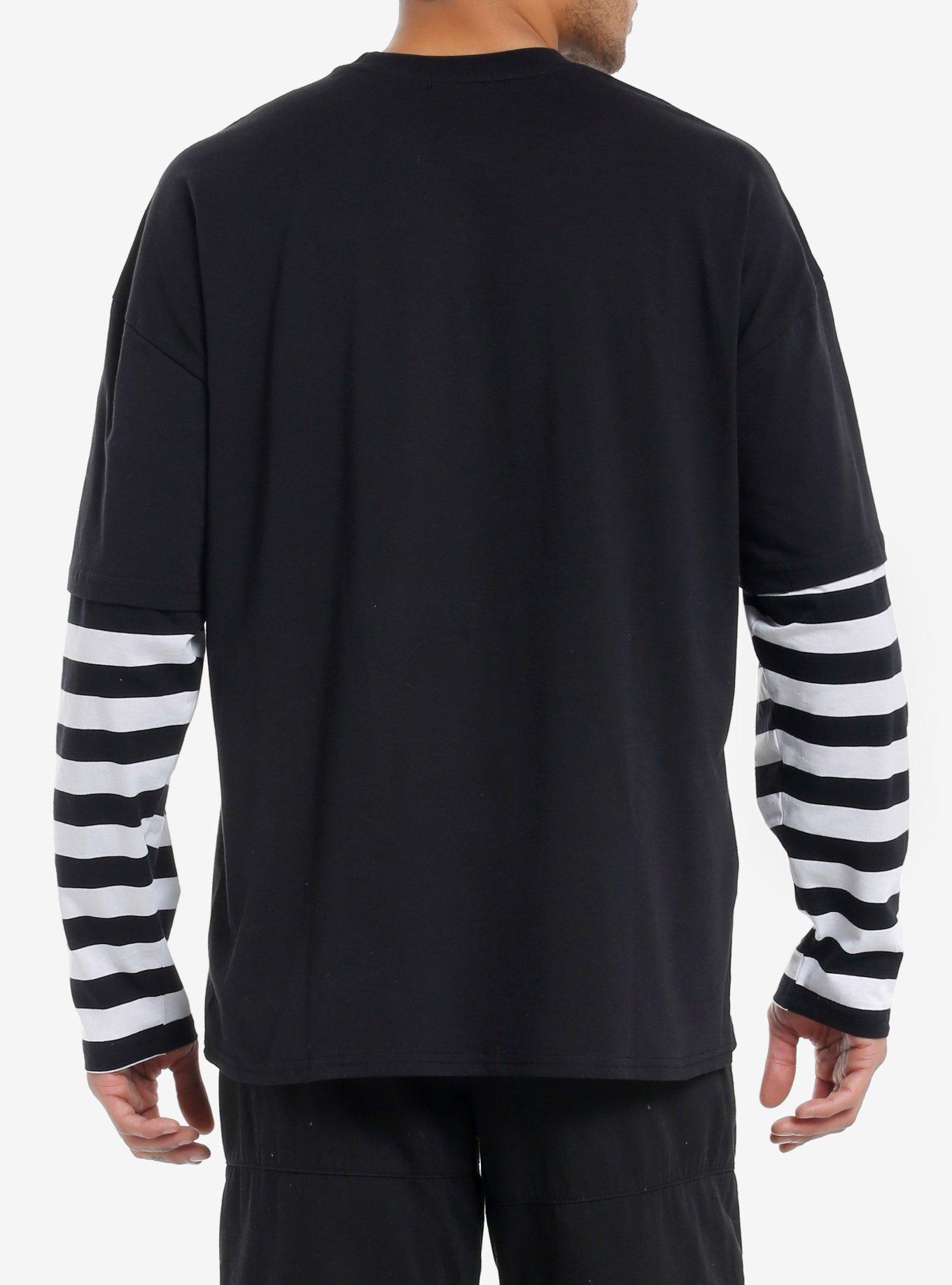 Social Collision Skull Patches Stripe Twofer Long-Sleeve T-Shirt, , alternate