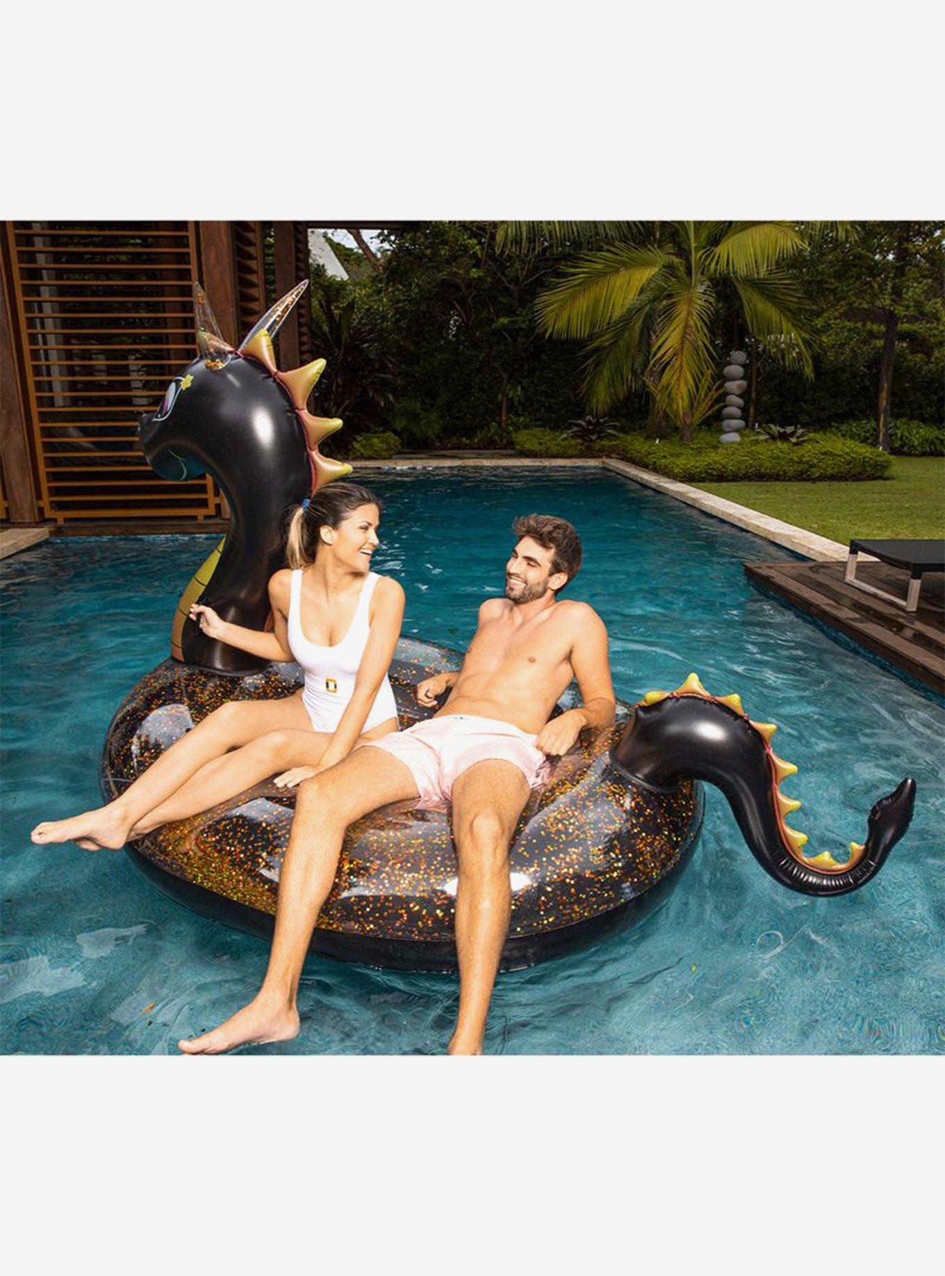 Glitter Dragon Gigantic Beach and Pool Raft Black with Red Glitter, , hi-res