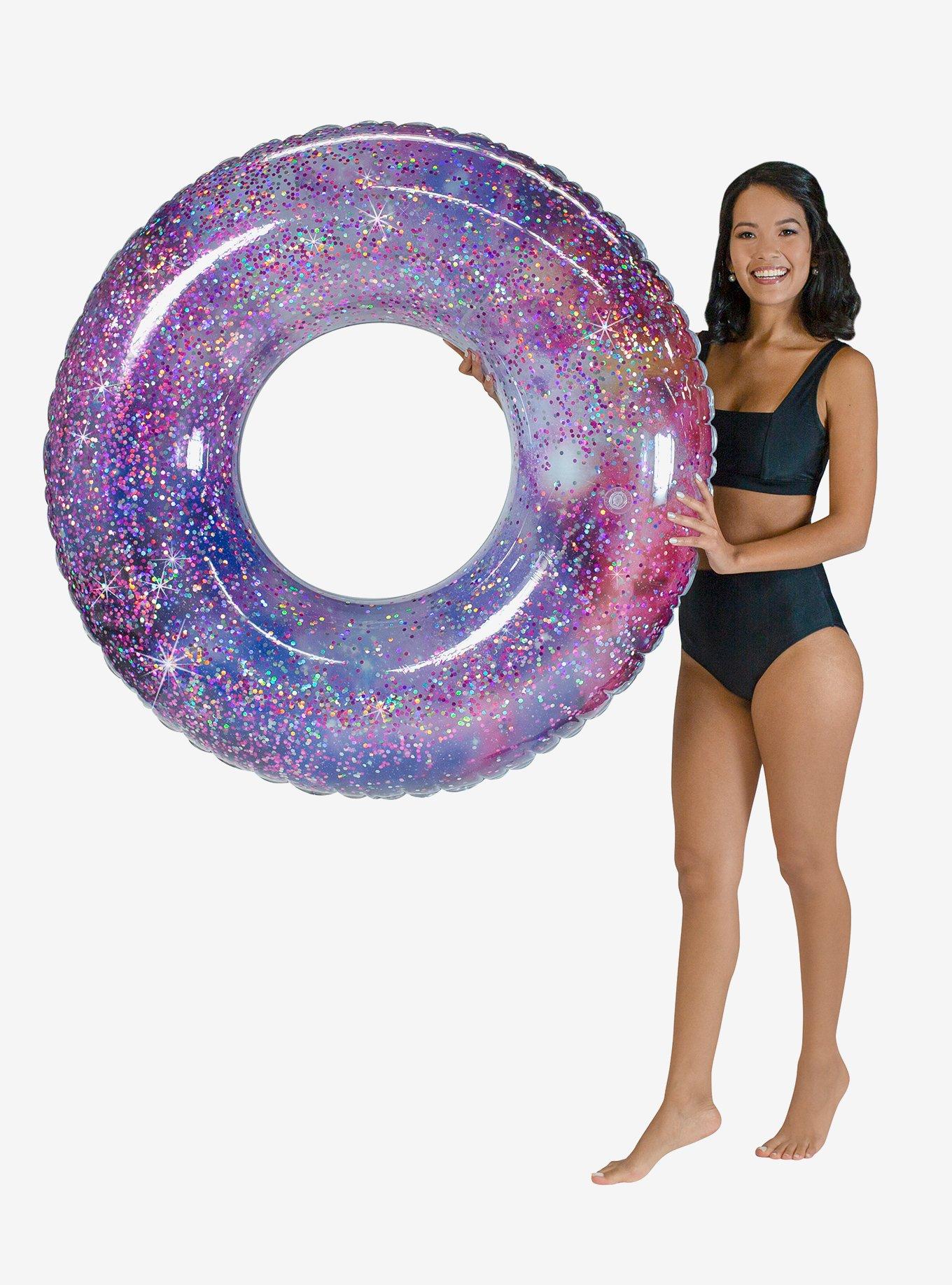 Glitter Galaxy 48" Jumbo Beach and Pool Tube Deep Space Pink Glitter, , alternate