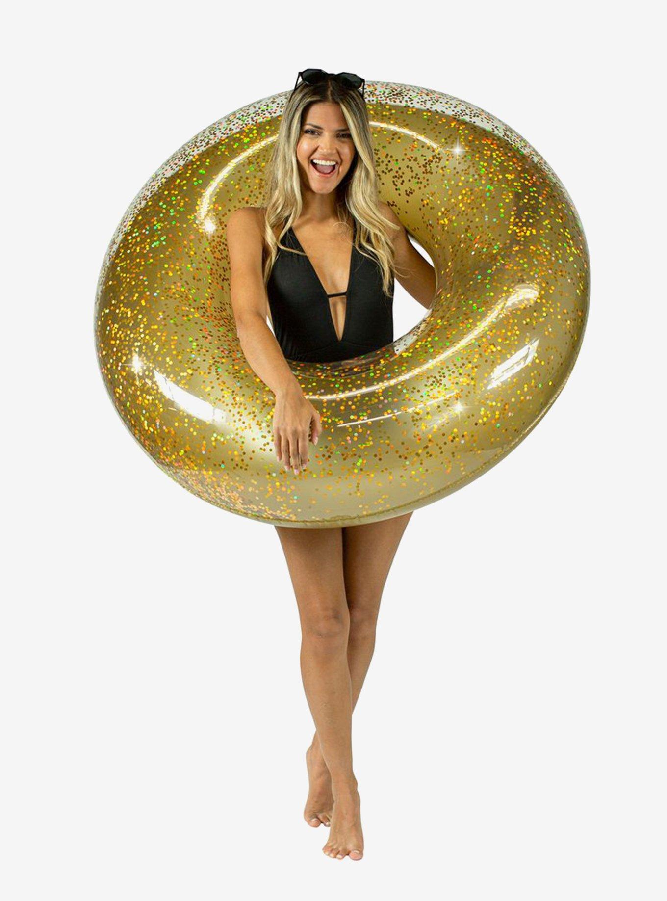 Glitter 48" Jumbo Beach and Pool Tube with Gold Glitter, , alternate