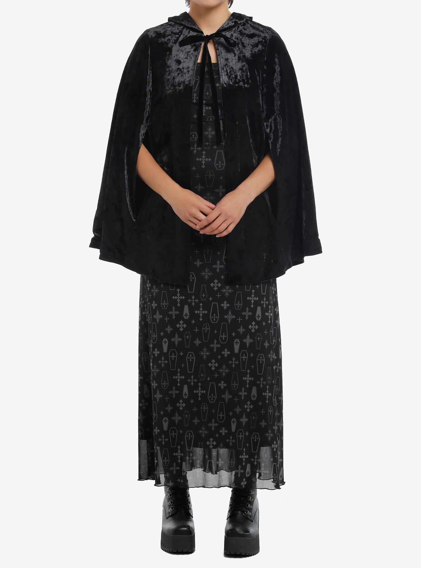 Cosmic Aura Black Velvet Girls Reversible Hooded Cape, , hi-res