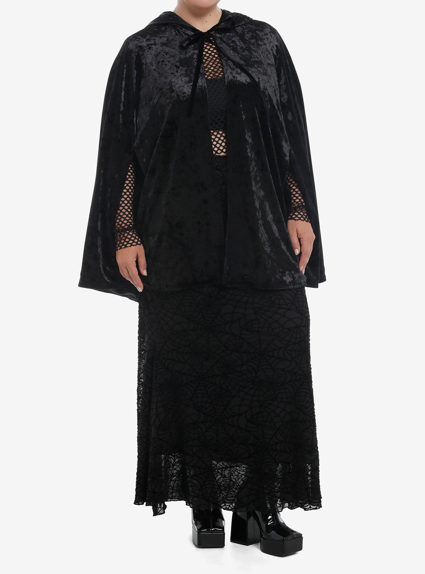 Cosmic Aura Black Velvet Girls Reversible Hooded Cape Plus Size, , hi-res