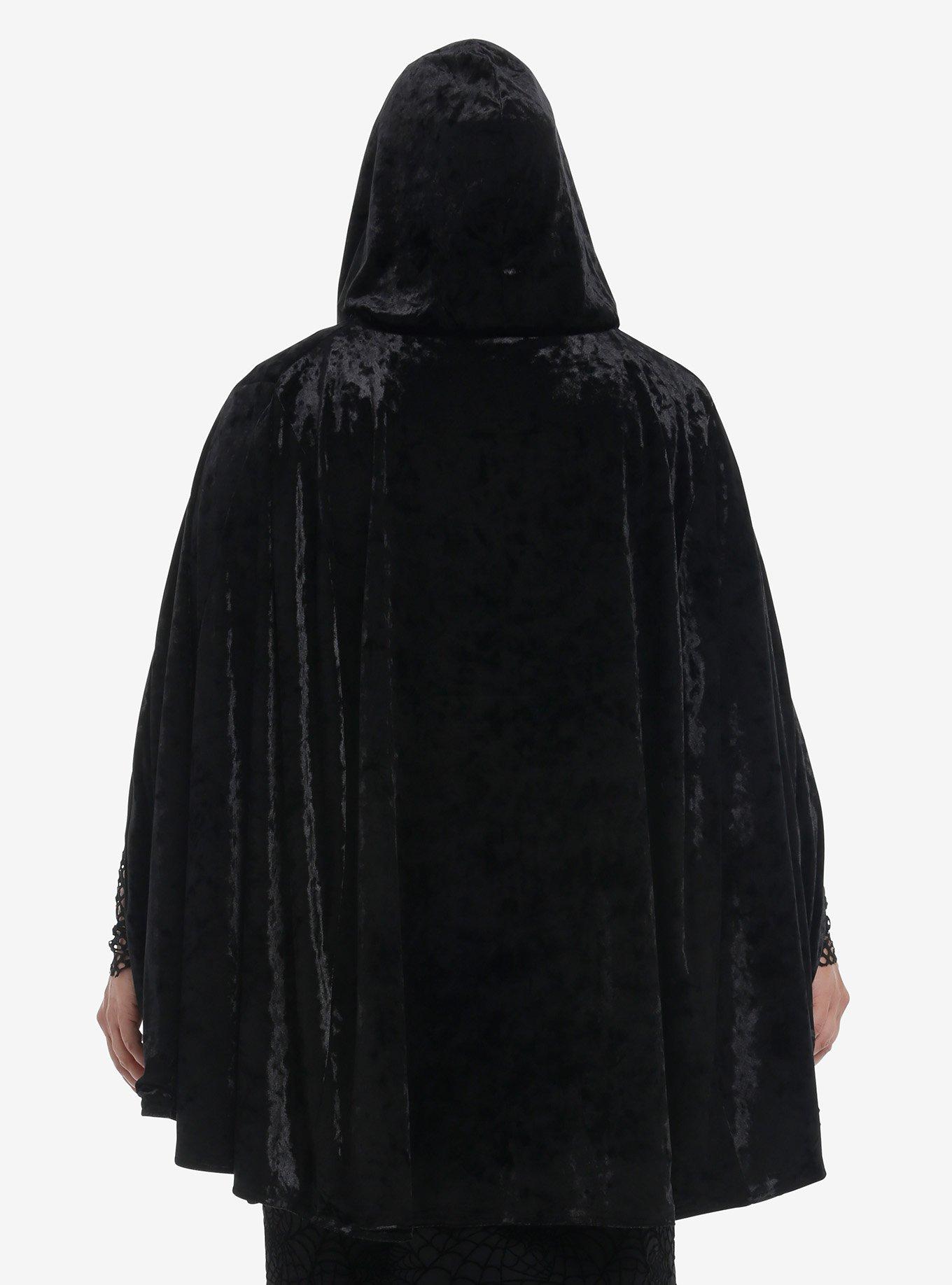 Cosmic Aura Black Velvet Girls Reversible Hooded Cape Plus Size, BLACK, alternate