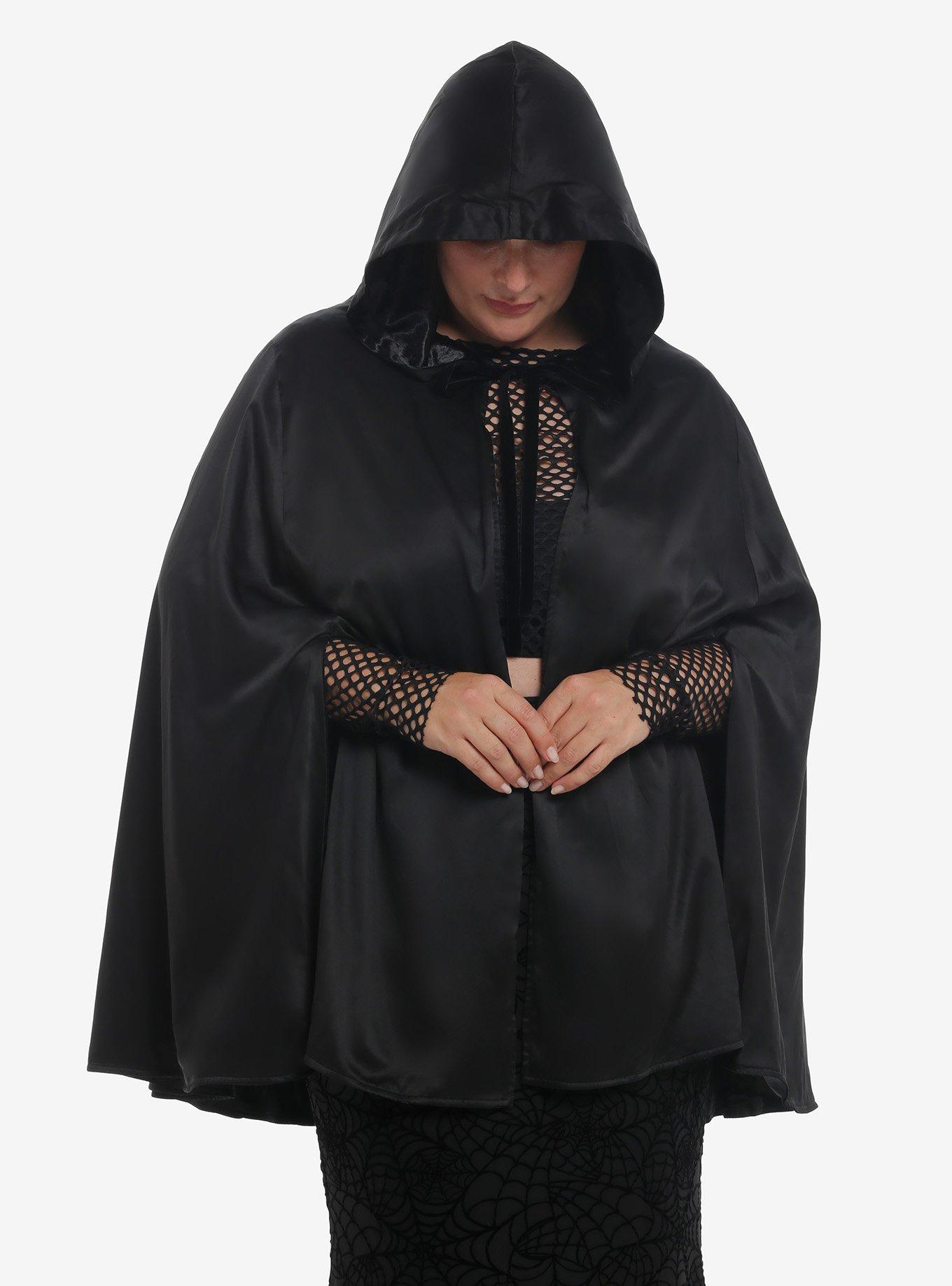 Cosmic Aura Black Velvet Girls Reversible Hooded Cape Plus Size, BLACK, alternate