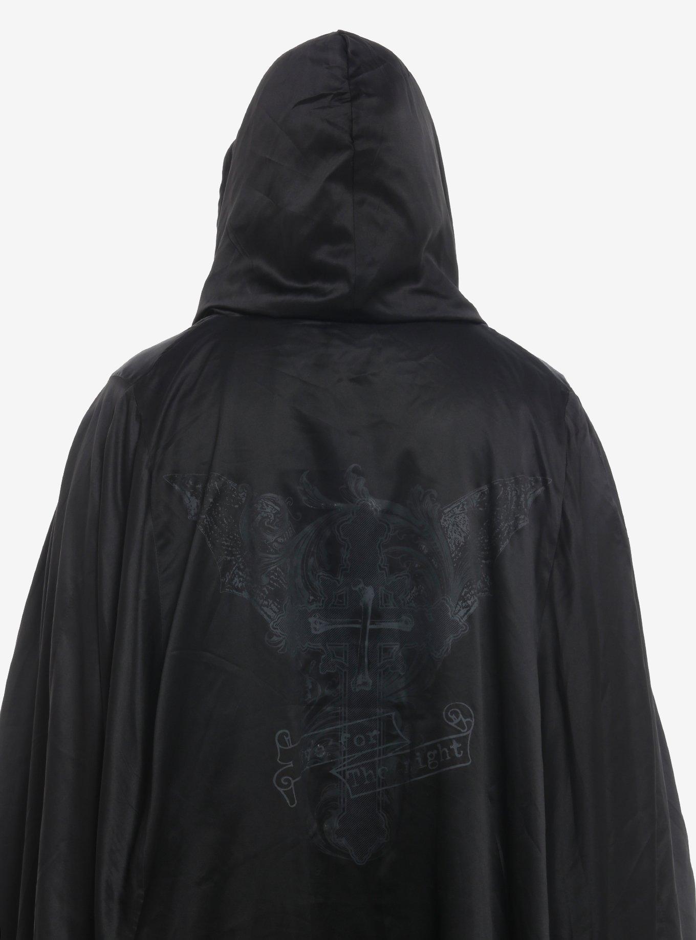 Cosmic Aura Black Velvet Girls Reversible Hooded Cape Plus Size, BLACK, alternate