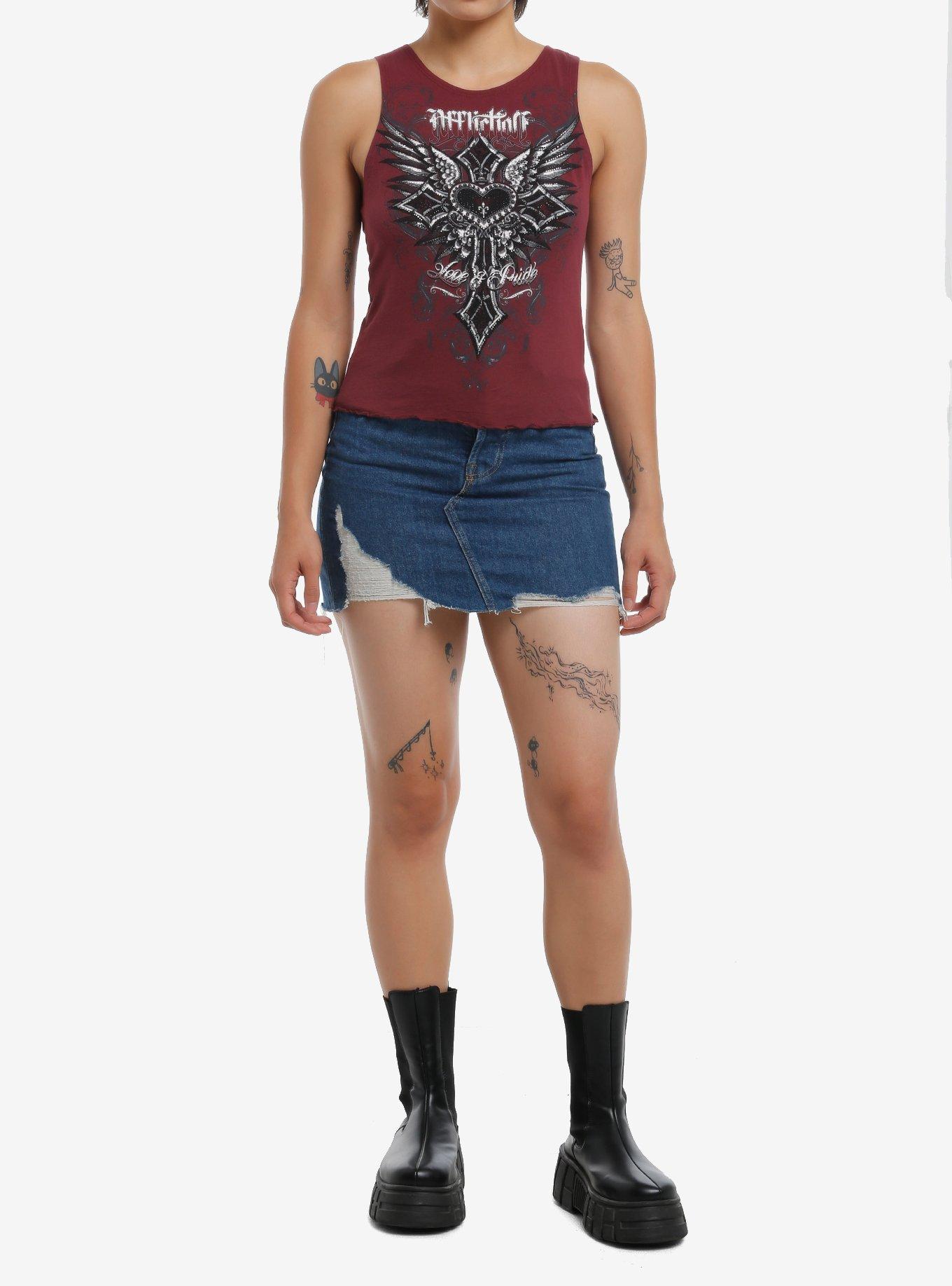 Affliction Clothing Rhinestone Heart Cross Girls Tank Top