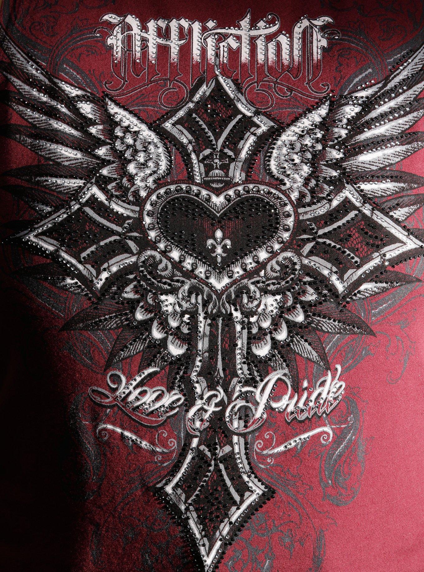 Affliction Clothing Rhinestone Heart Cross Girls Tank Top, BLACK, alternate