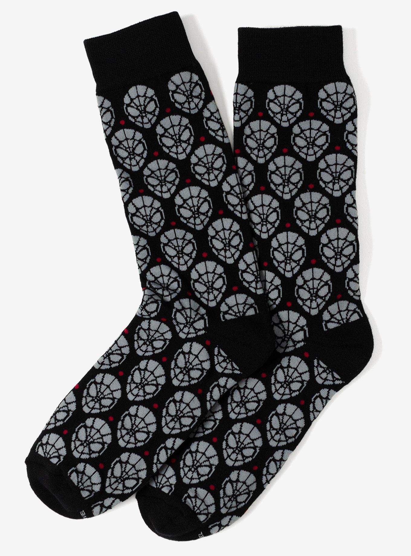 Marvel Spider-Man Dot Gray and Black Crew Socks, , alternate