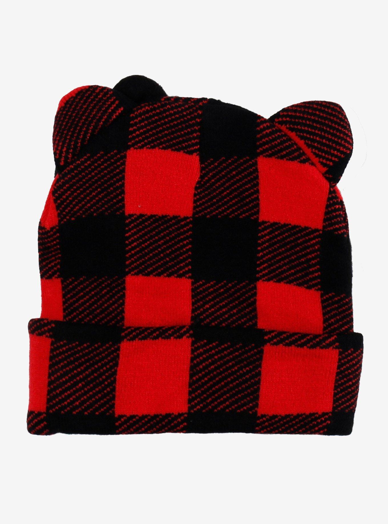 Hello Kitty Red & Black Plaid Figural Beanie, , hi-res