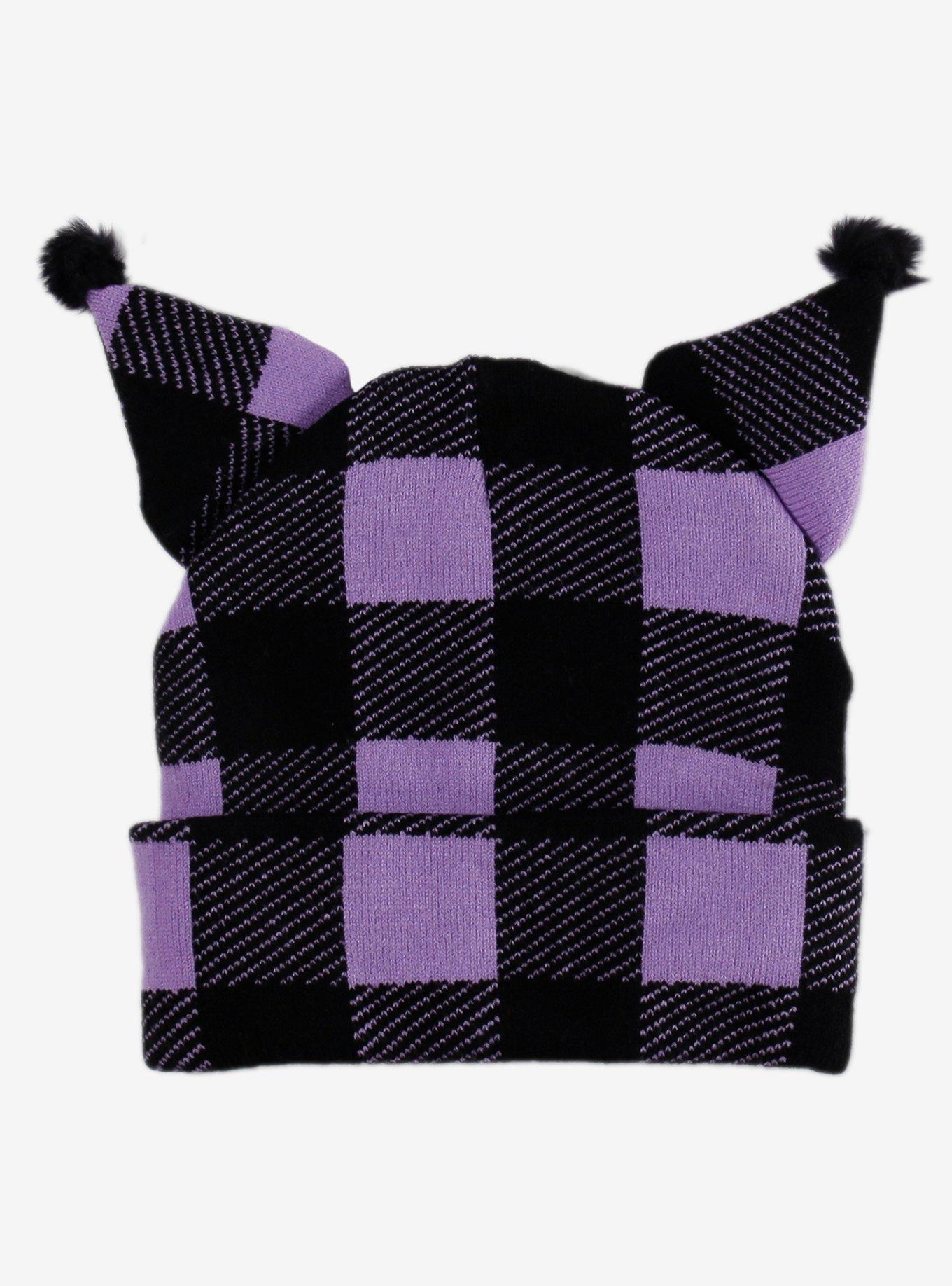 Kuromi Purple & Black Plaid Figural Beanie, , hi-res