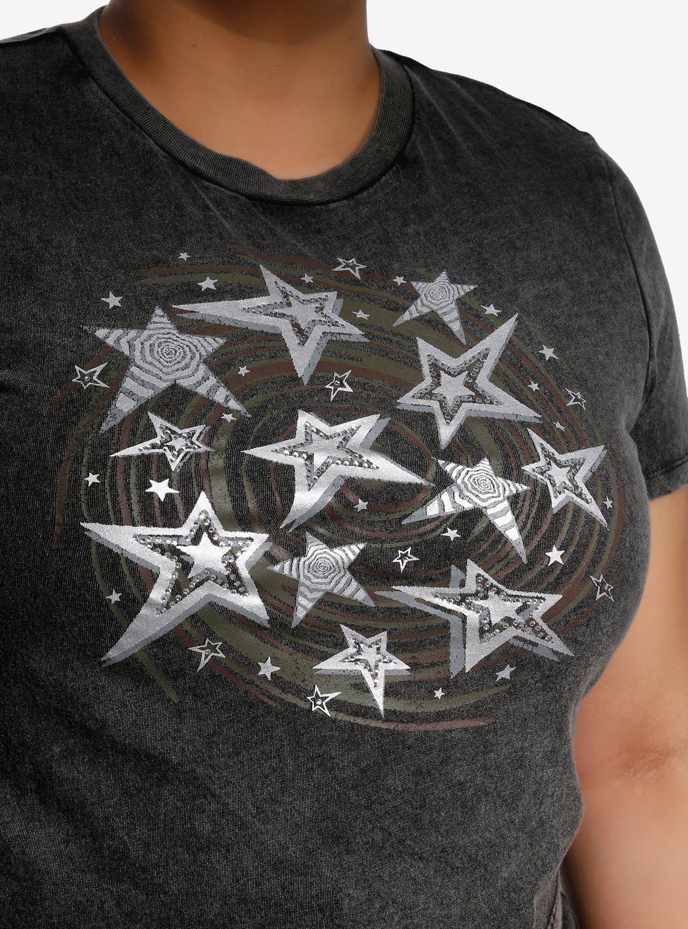 Social Collision Spiral Star Rhinestone Girls Baby T-Shirt Plus Size, GREEN, alternate