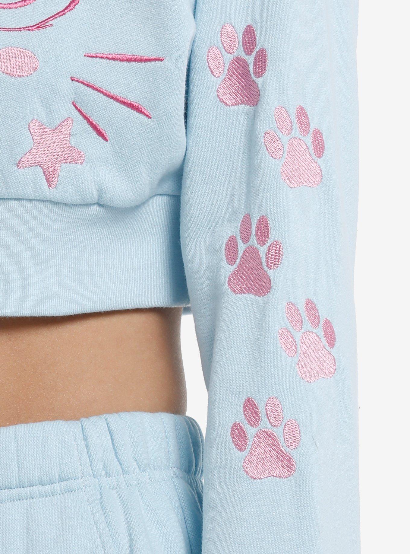 Sweet Society Kawaii Cat Girls Crop Hoodie, LIGHT BLUE, alternate