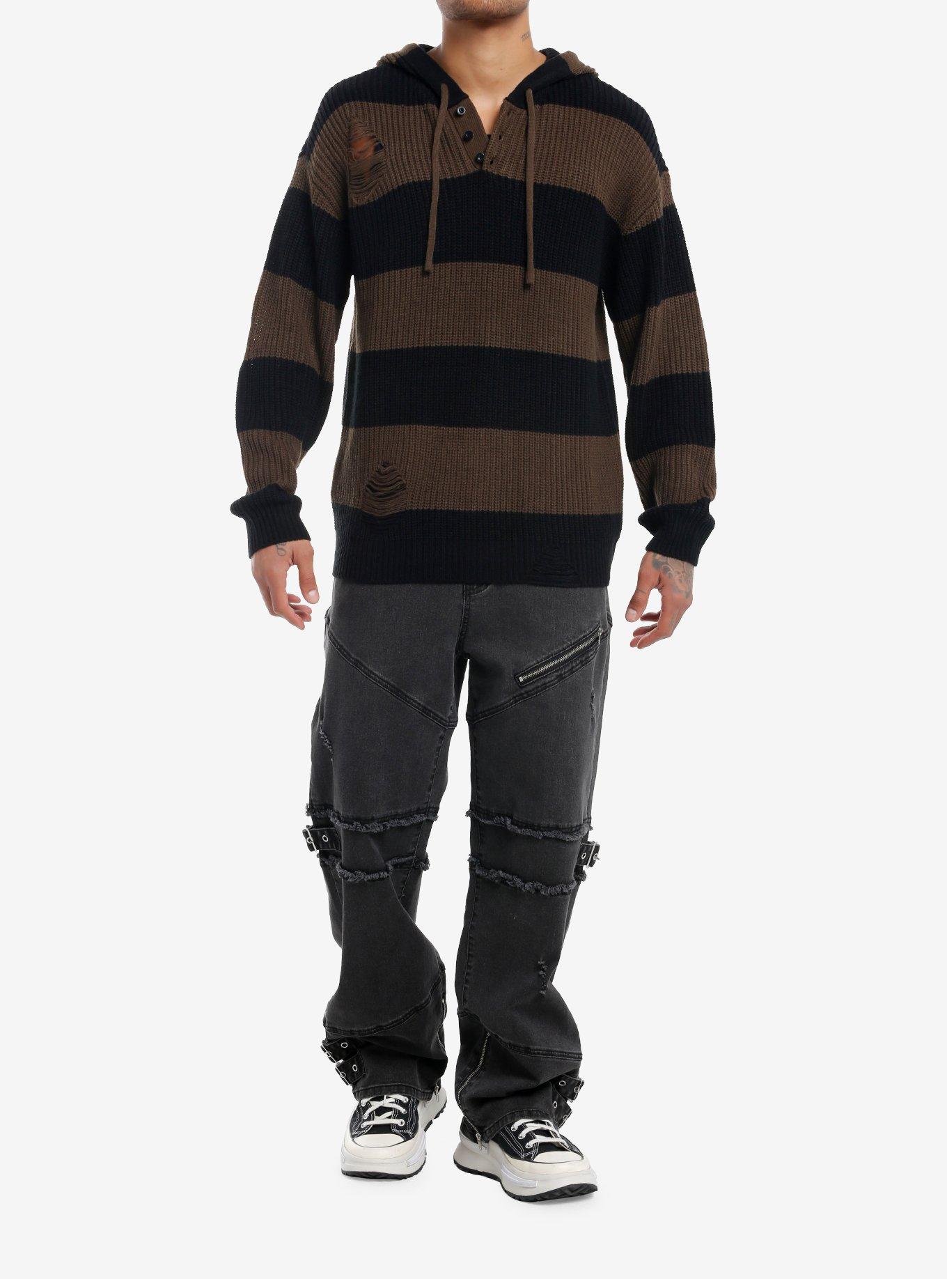 Social Collision Brown & Black Stripe Hooded Sweater, , hi-res