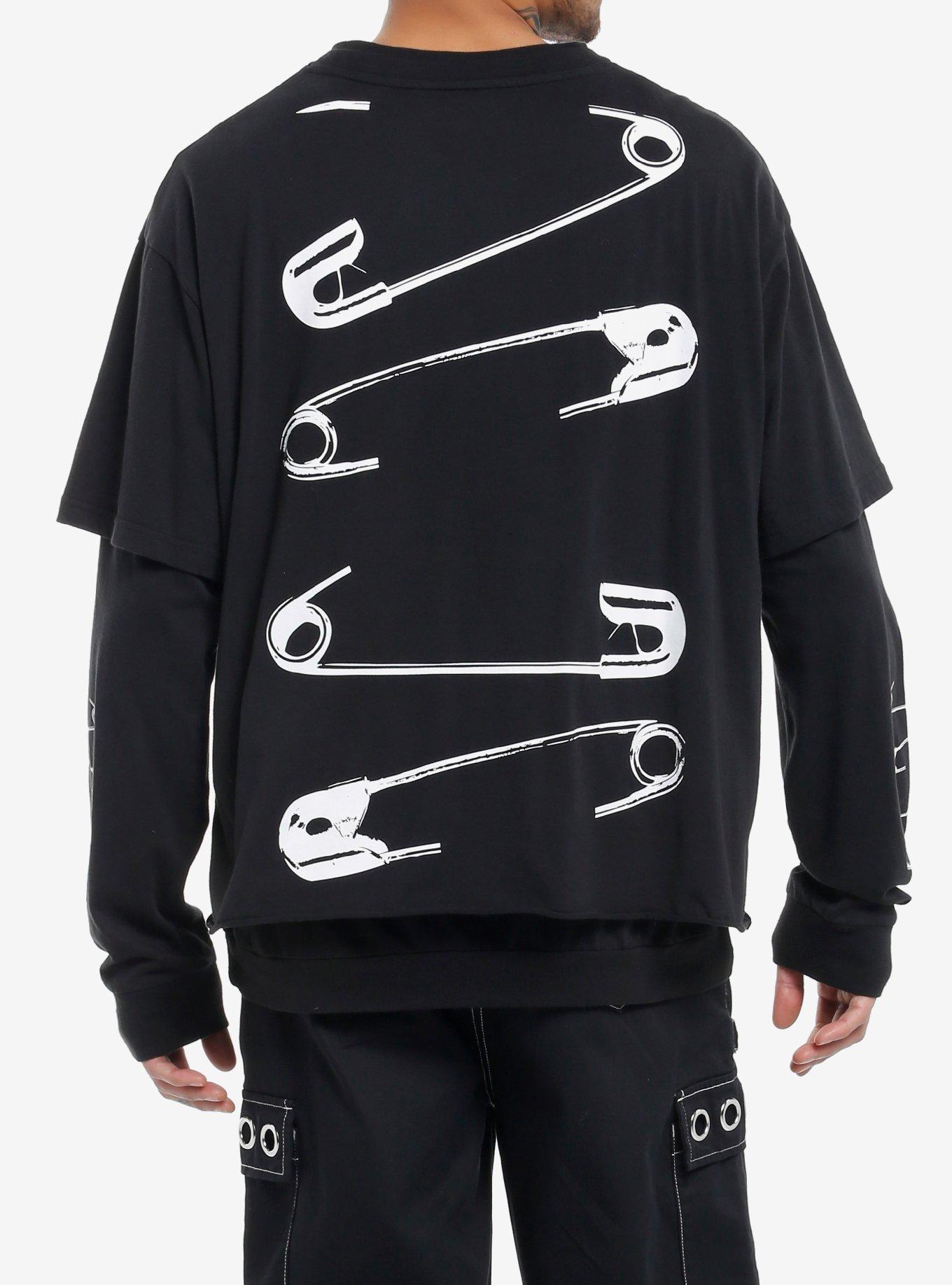 Safety Pins Twofer Long-Sleeve T-Shirt, GREY, alternate