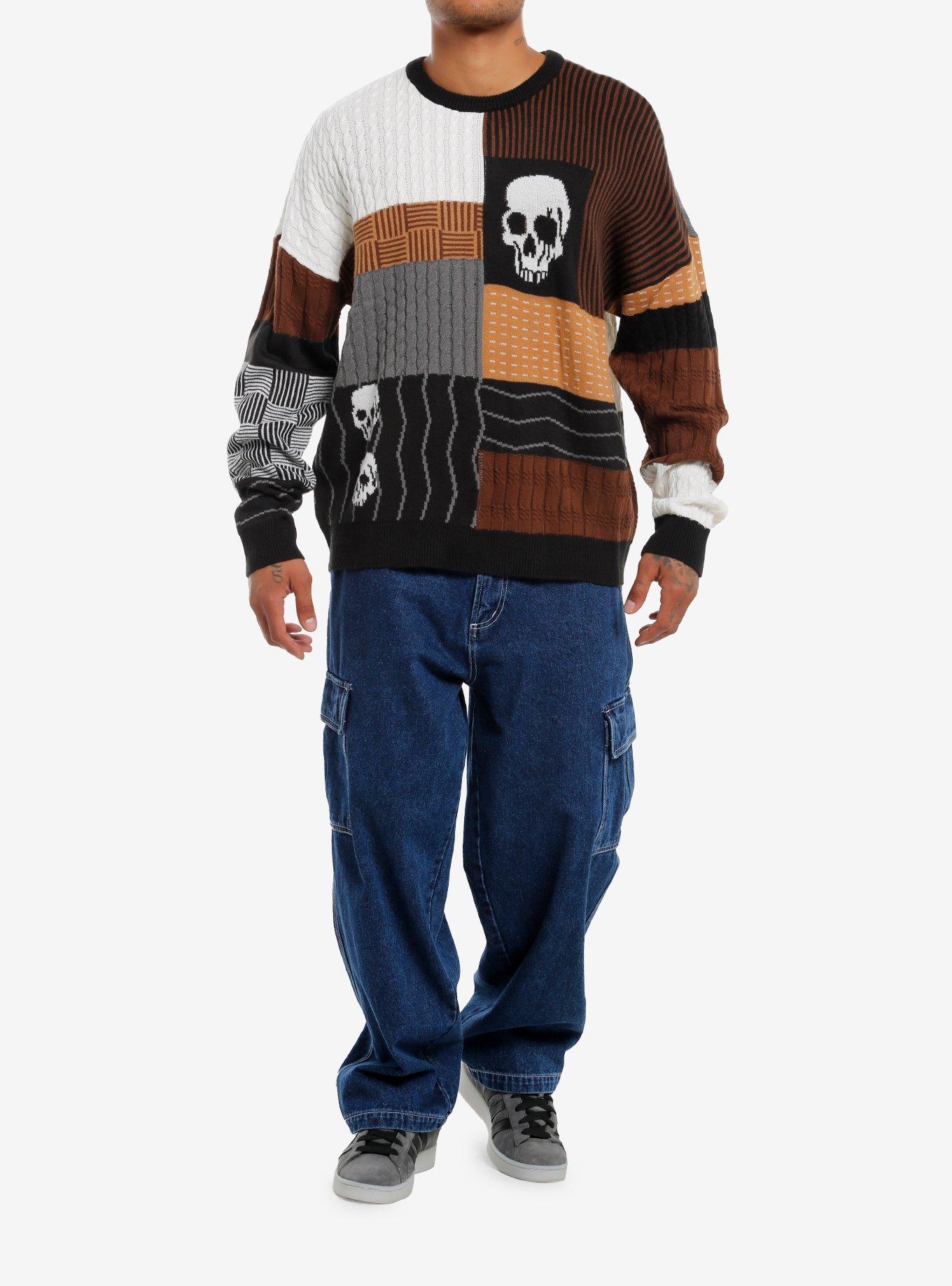 Skull Brown Patchwork Sweater, , hi-res